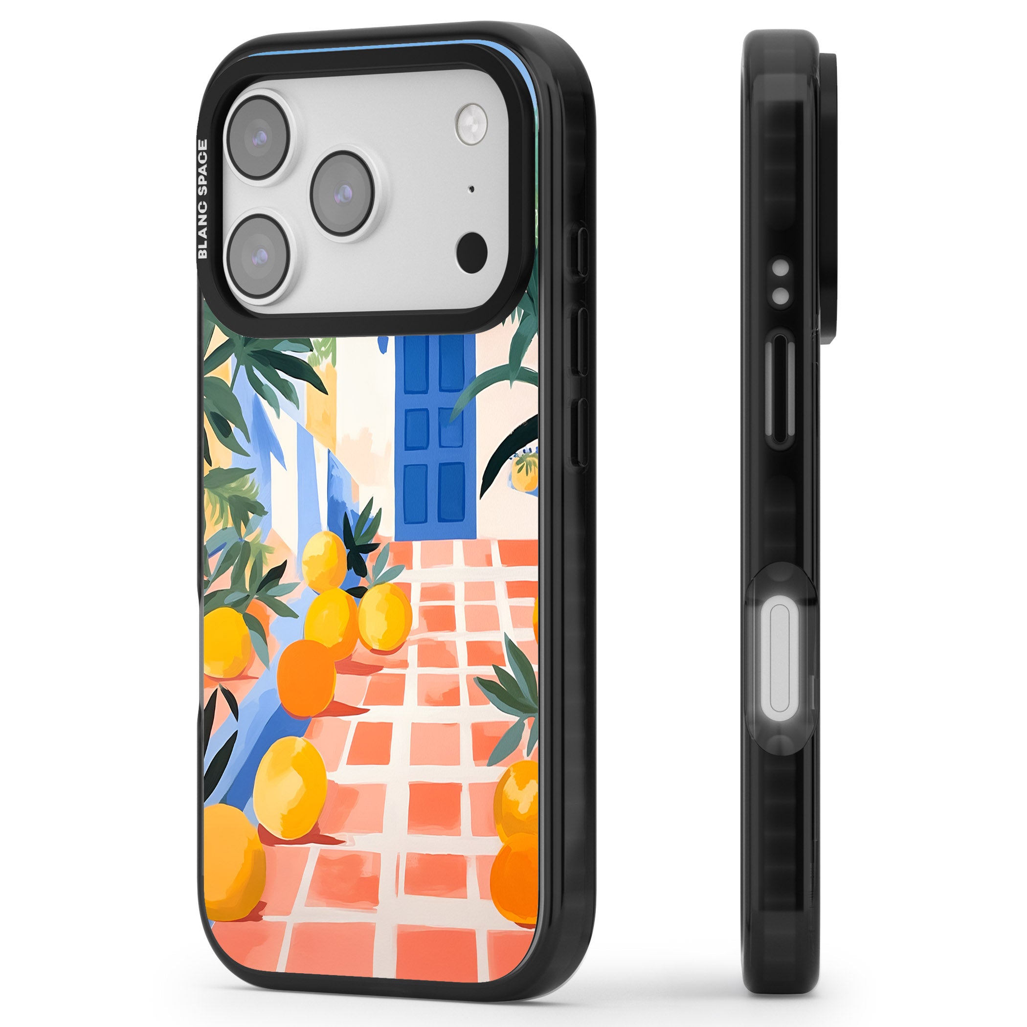 Greek Courtyard iPhone 17 Pro Max Impact Black Phone Case Side Profile