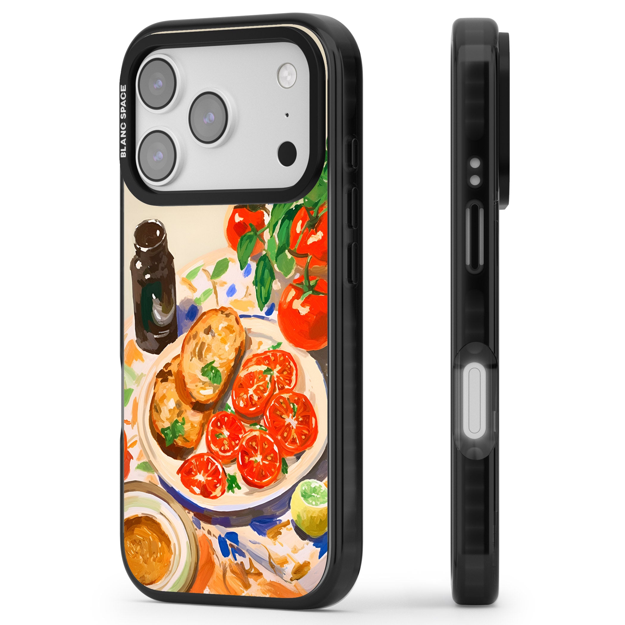 Bruschetta & Tomatoes iPhone 17 Pro Max Impact Black Phone Case Side Profile