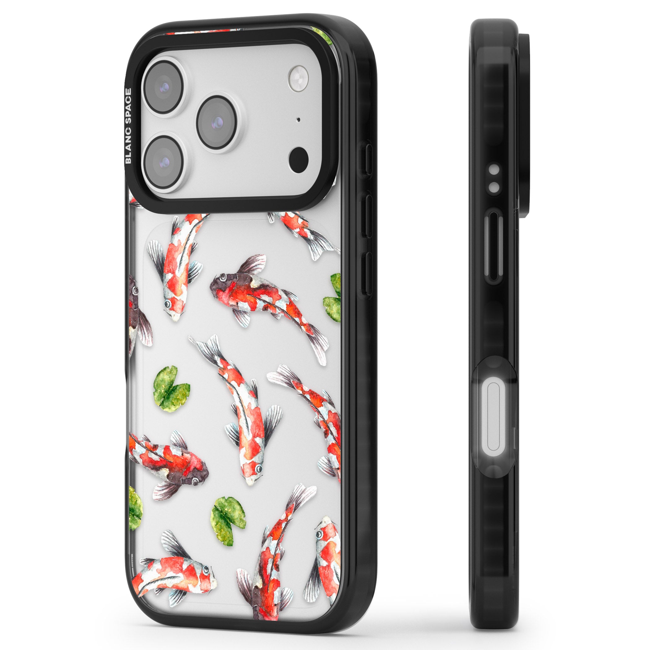 Koi Fish Watercolour iPhone 17 Pro Max Impact Black Phone Case Side Profile