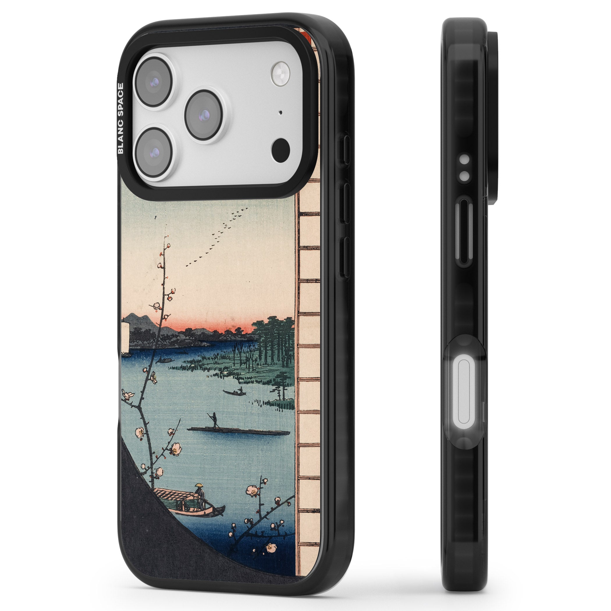 Vintage Japanese Illustrations Lake At Sunset iPhone 17 Pro Max Impact Black Phone Case Side Profile