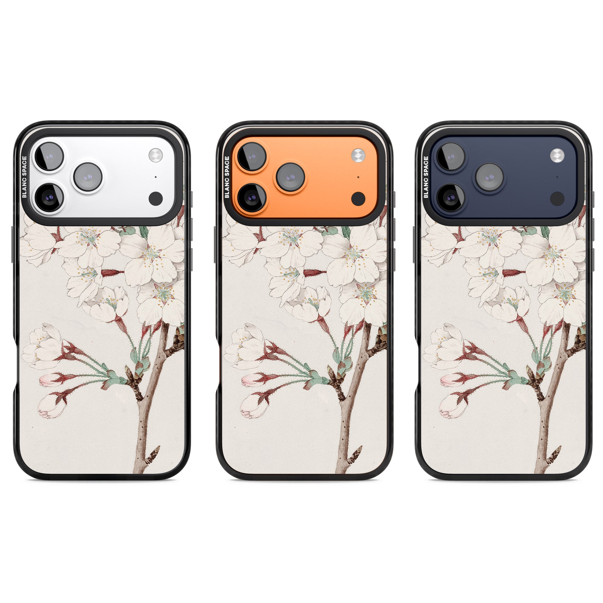 Vintage Japanese Illustrations Cherry Blossoms iPhone 17 Pro Impact Black Phone Case APT Impact Protection