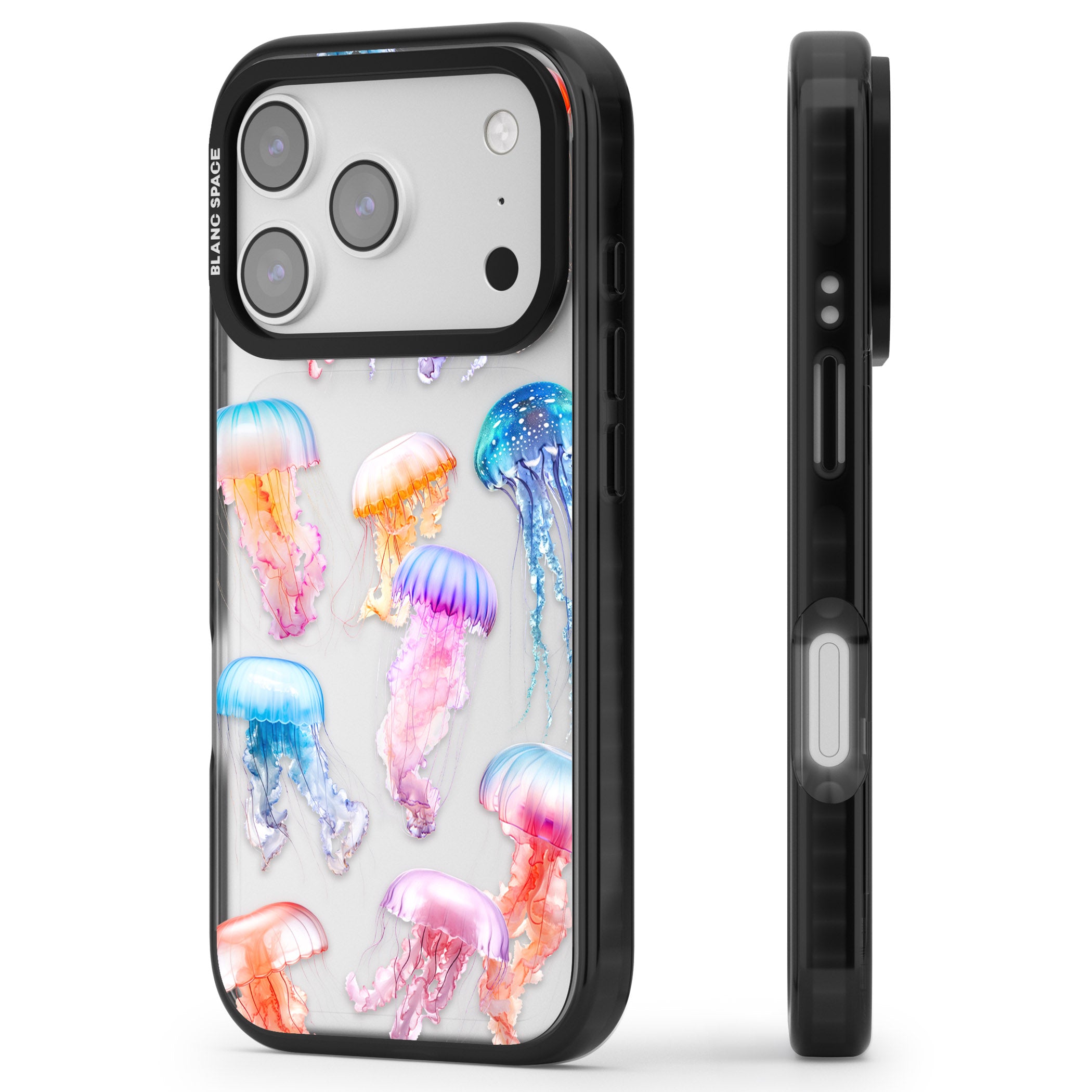 Vibrant Jellyfish iPhone 17 Pro Max Impact Black Phone Case Side Profile