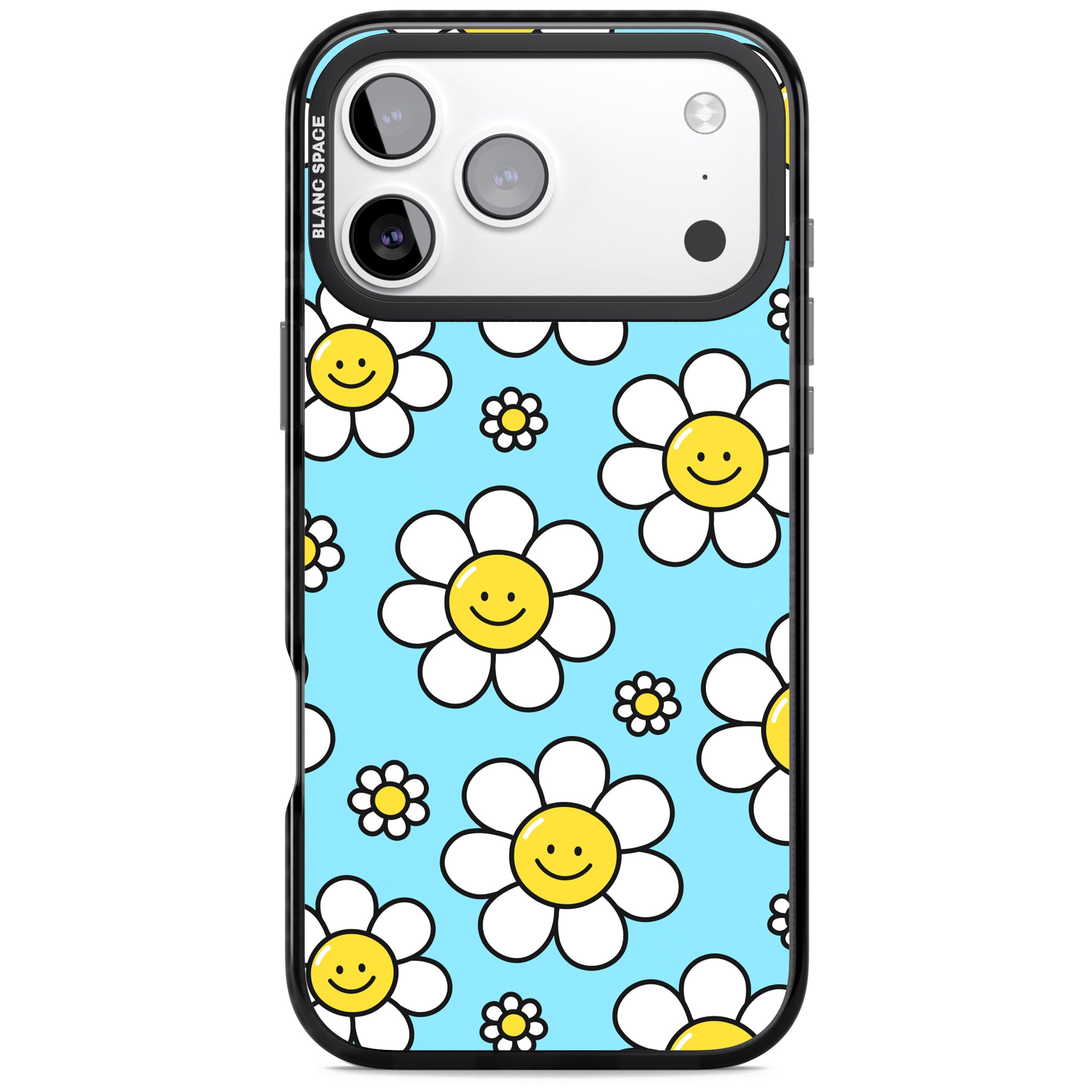 Daisy Faces Kawaii Pattern iPhone 17 Pro Max Impact Black Phone Case