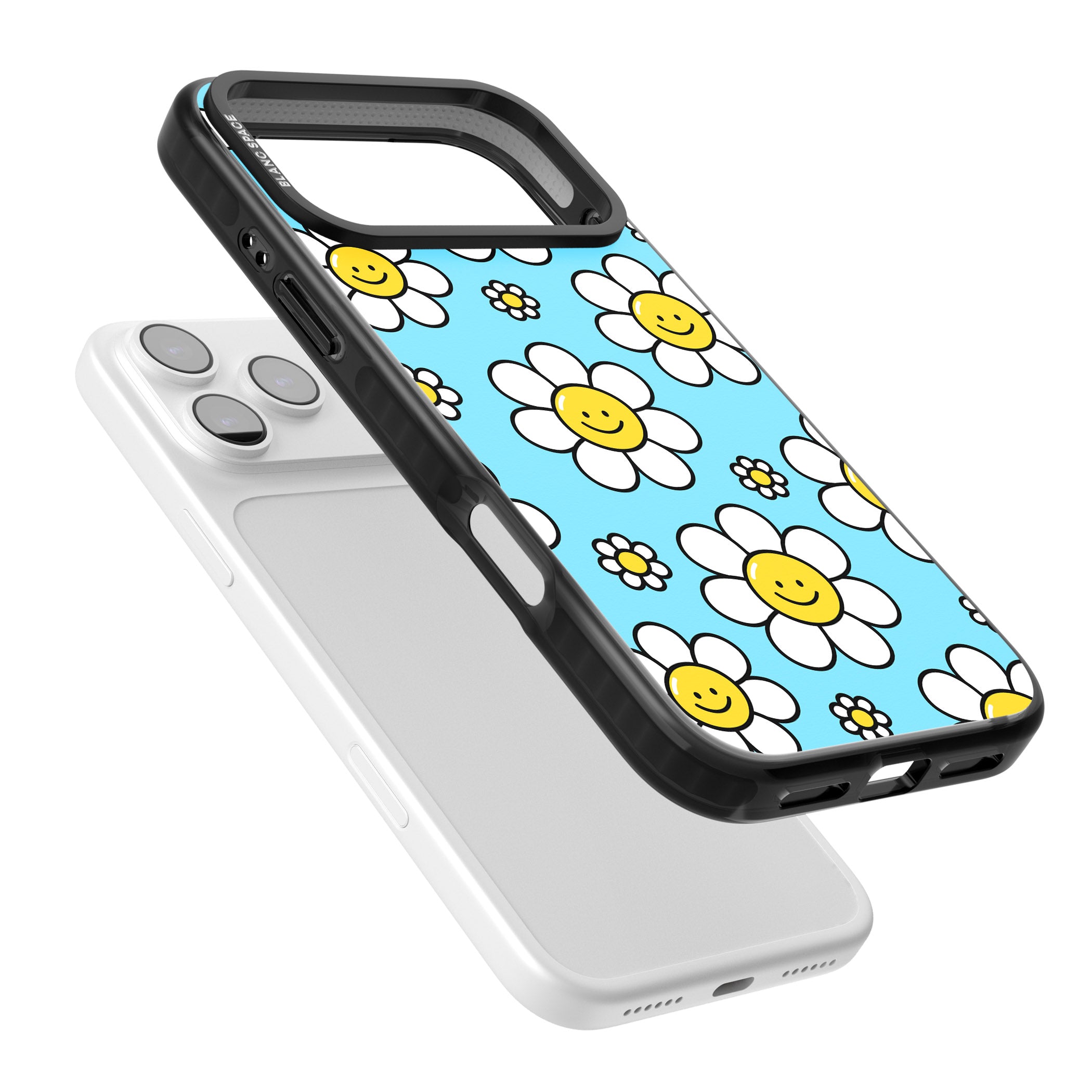 Daisy Faces Kawaii Pattern iPhone 17 Pro Max Impact Black Phone Case Colours