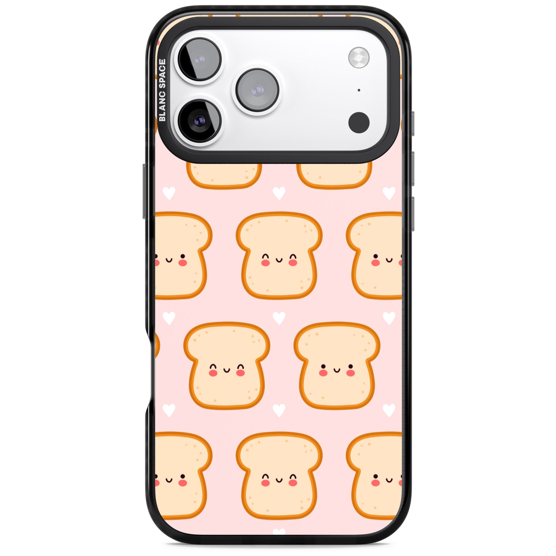 Bread Faces Kawaii Pattern iPhone 17 Pro Max Impact Black Phone Case
