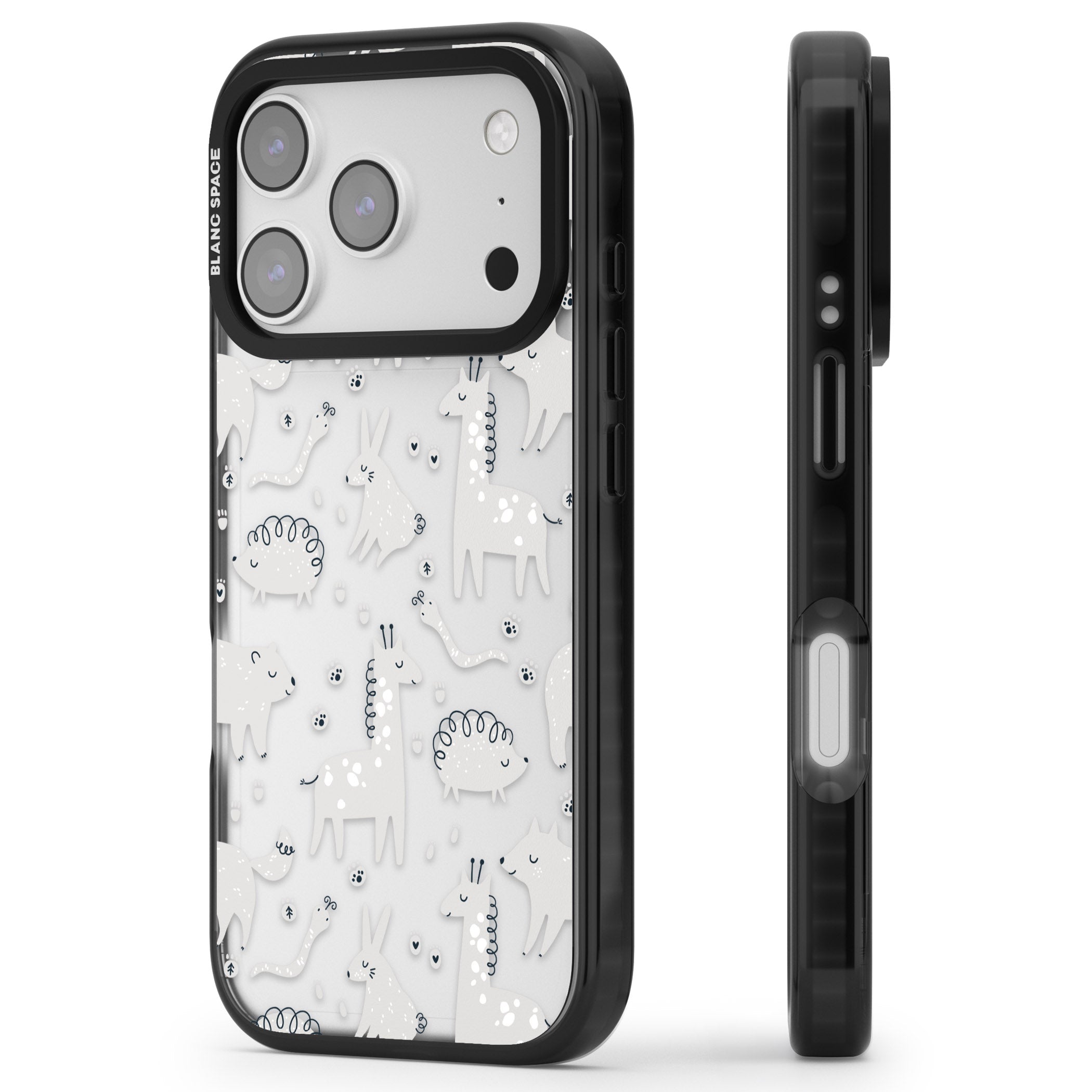 Monochrome Animal Party iPhone 17 Pro Max Impact Black Phone Case Side Profile