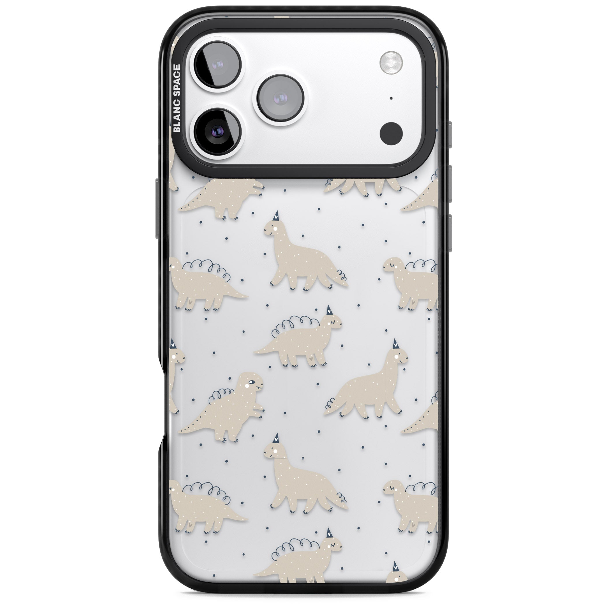 Adorable Dino Pattern iPhone 17 Pro Max Impact Black Phone Case
