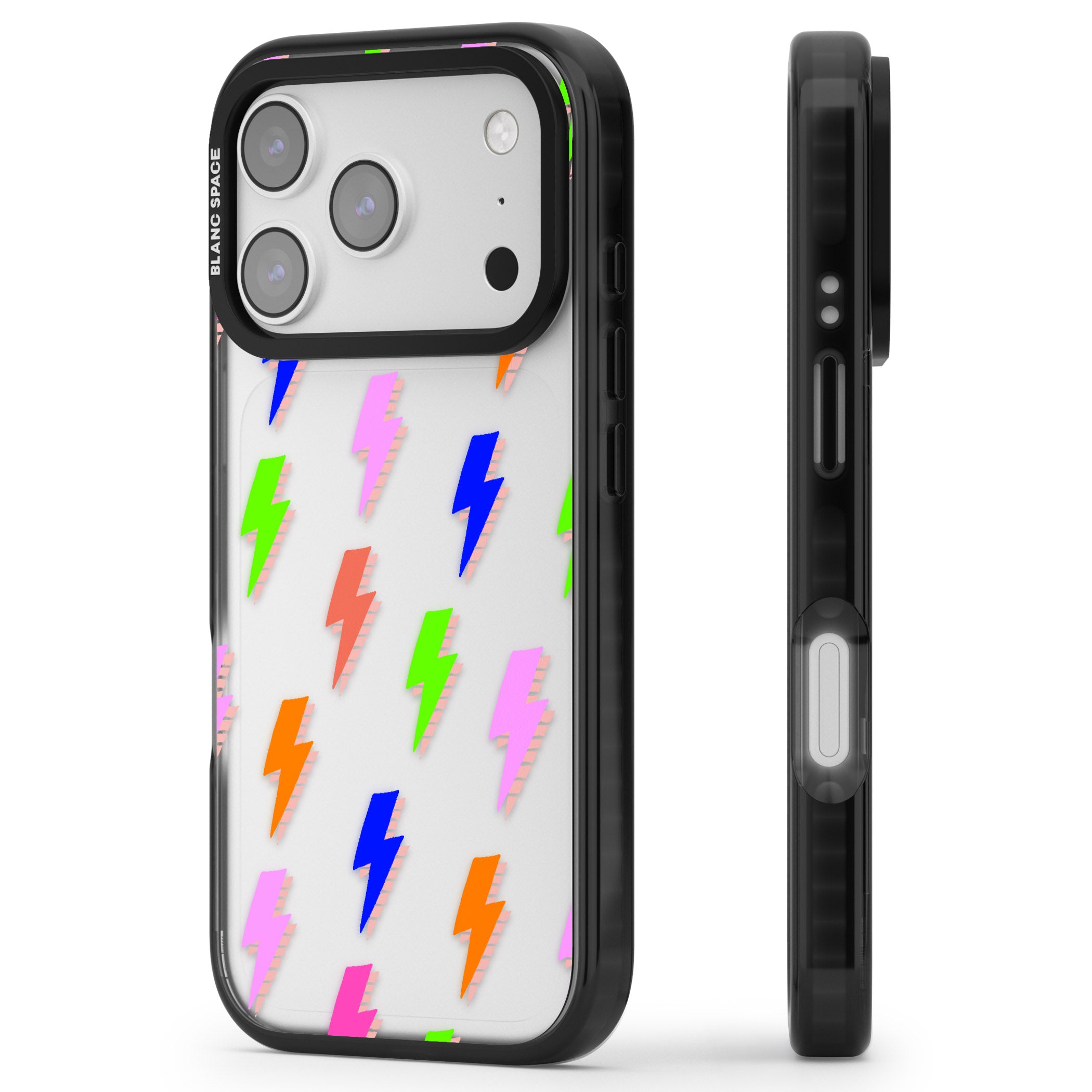 Rainbow Pop Lightning iPhone 17 Pro Max Impact Black Phone Case Side Profile