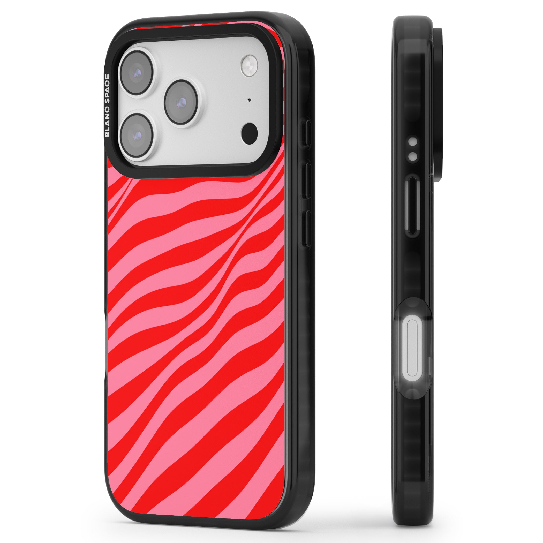 Pink & Red Distorted Line iPhone 17 Pro Max Impact Black Phone Case Side Profile