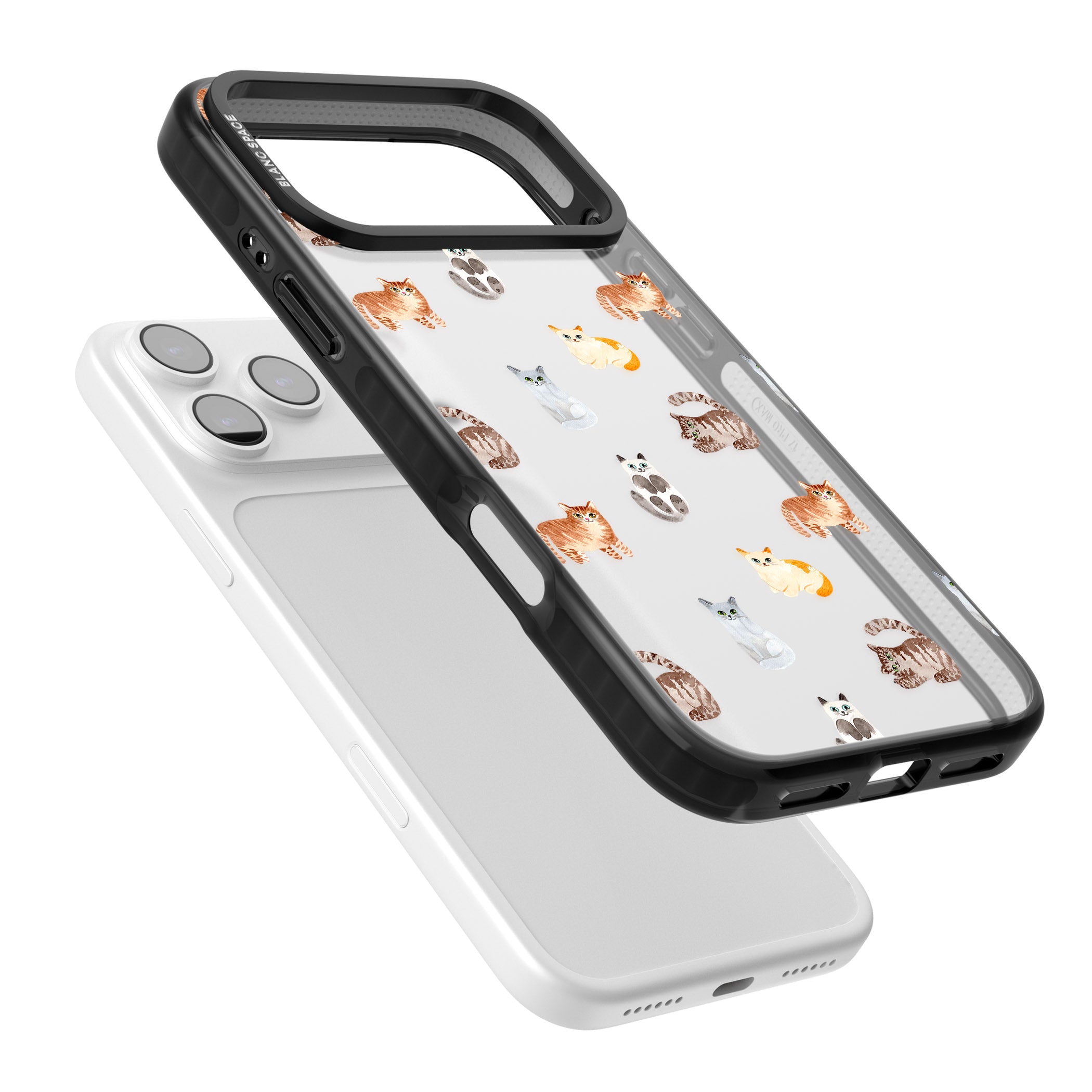 Cute Cat Pattern Classic iPhone 17 Pro Max Impact Black Phone Case Colours