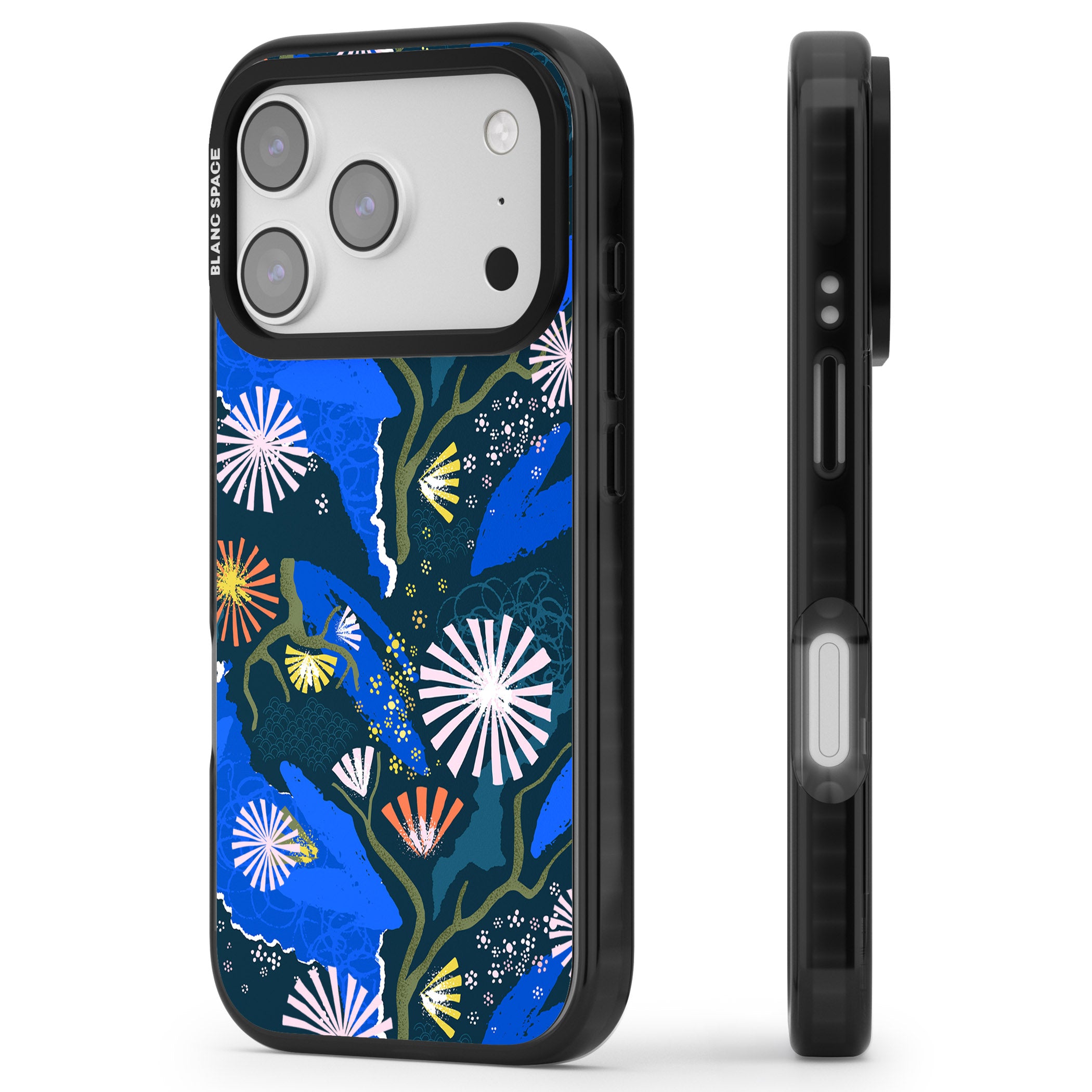 Dark Botanicals Abstract Pattern iPhone 17 Pro Max Impact Pro Black Phone Case Side Profile