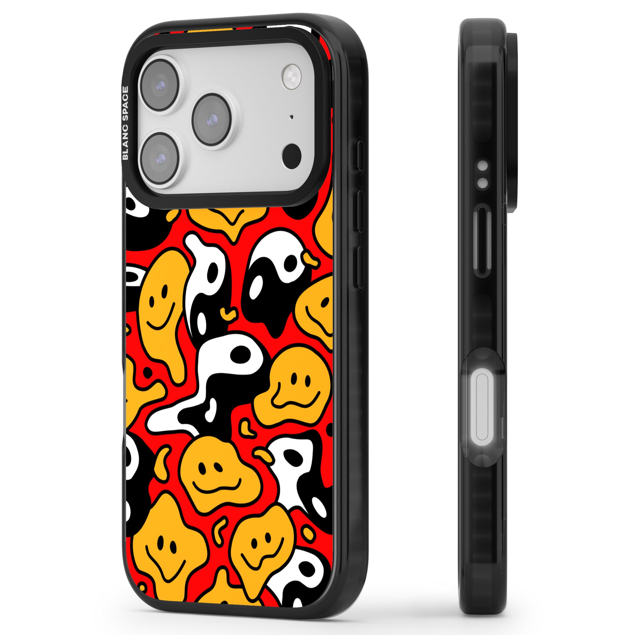 Yin Yang Acid Face iPhone 17 Pro Max Impact Pro Black Phone Case Side Profile