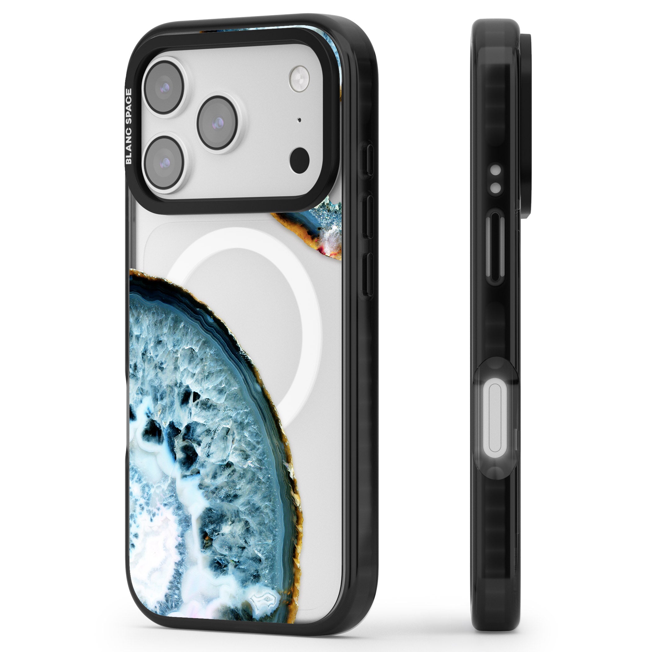 Blue Agate Slice iPhone 17 Pro Max Impact Pro Black Phone Case Side Profile