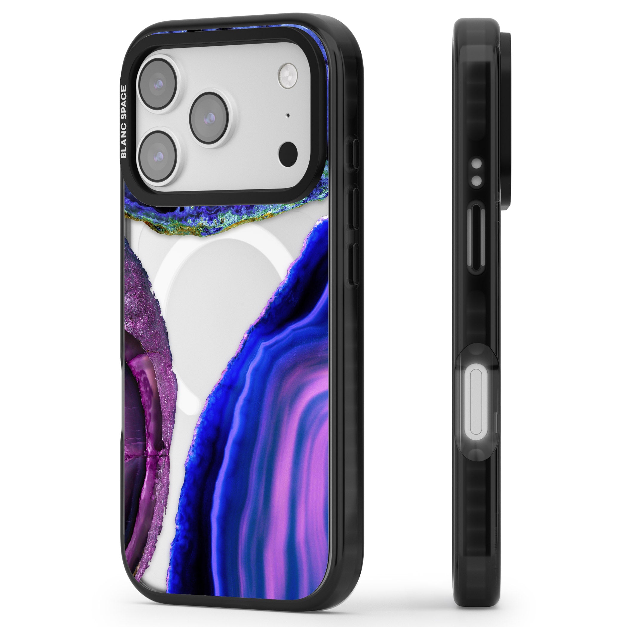 Violet Agate Slice iPhone 17 Pro Max Impact Pro Black Phone Case Side Profile