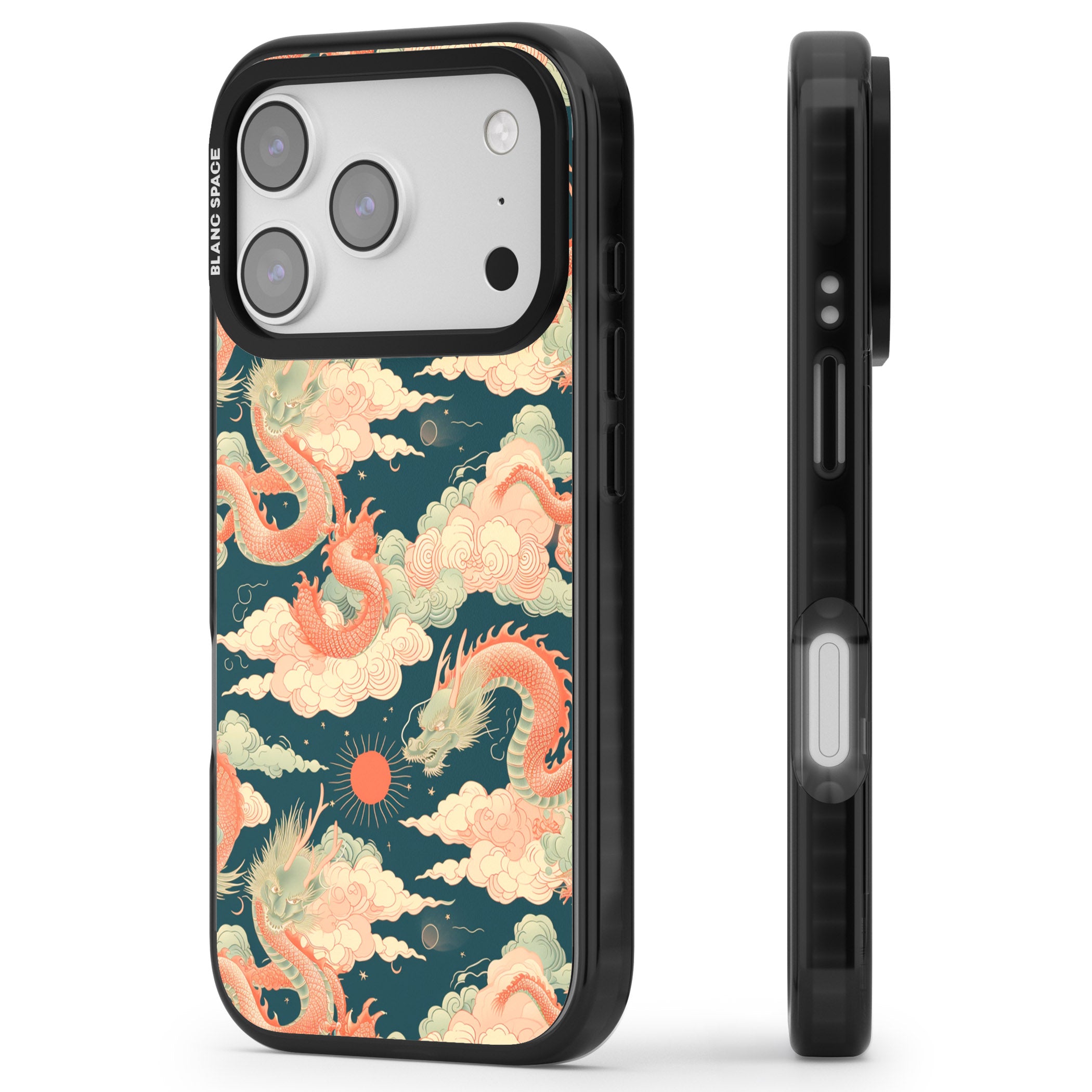Chinese Dragons Clouds iPhone 17 Pro Max Impact Pro Black Phone Case Side Profile