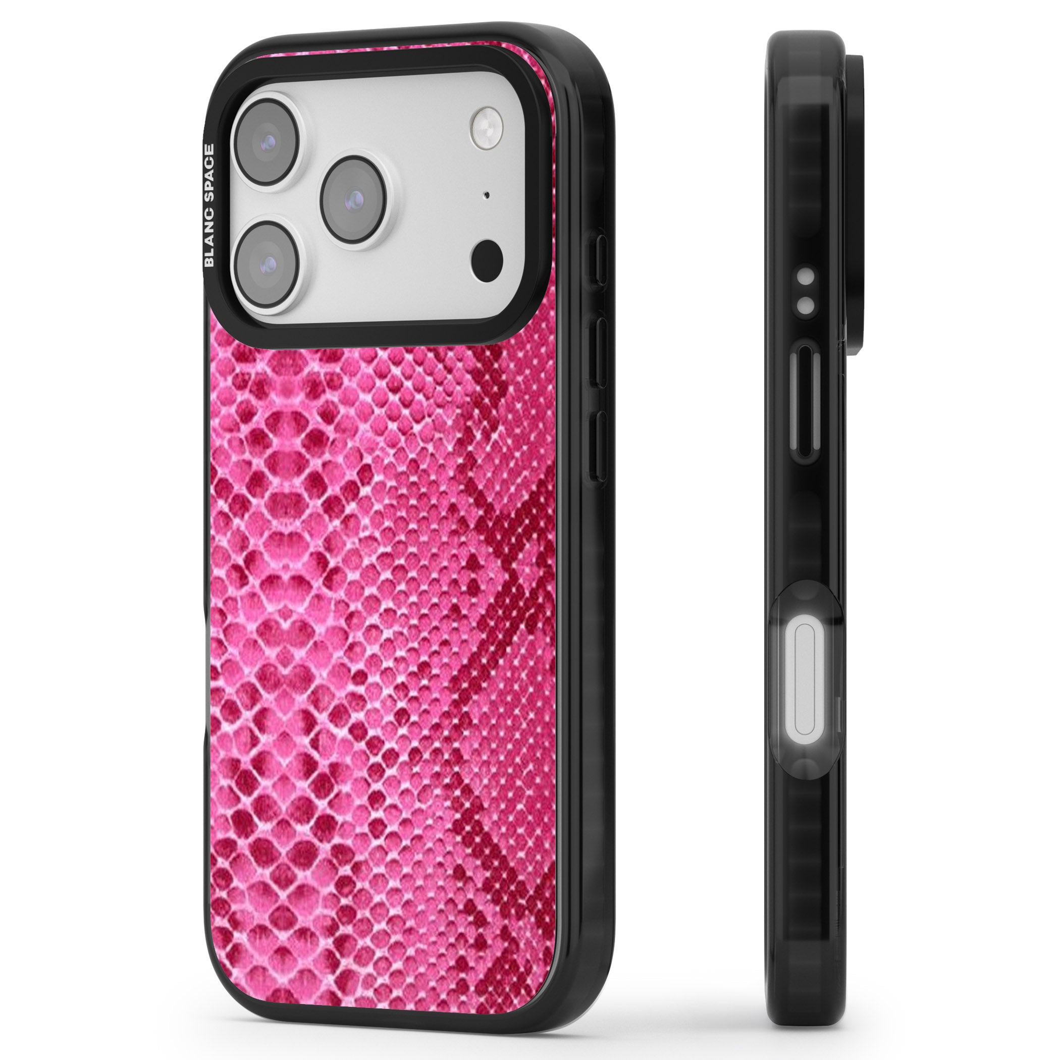 Pink Snakeskin iPhone 17 Pro Max Impact Pro Black Phone Case Side Profile