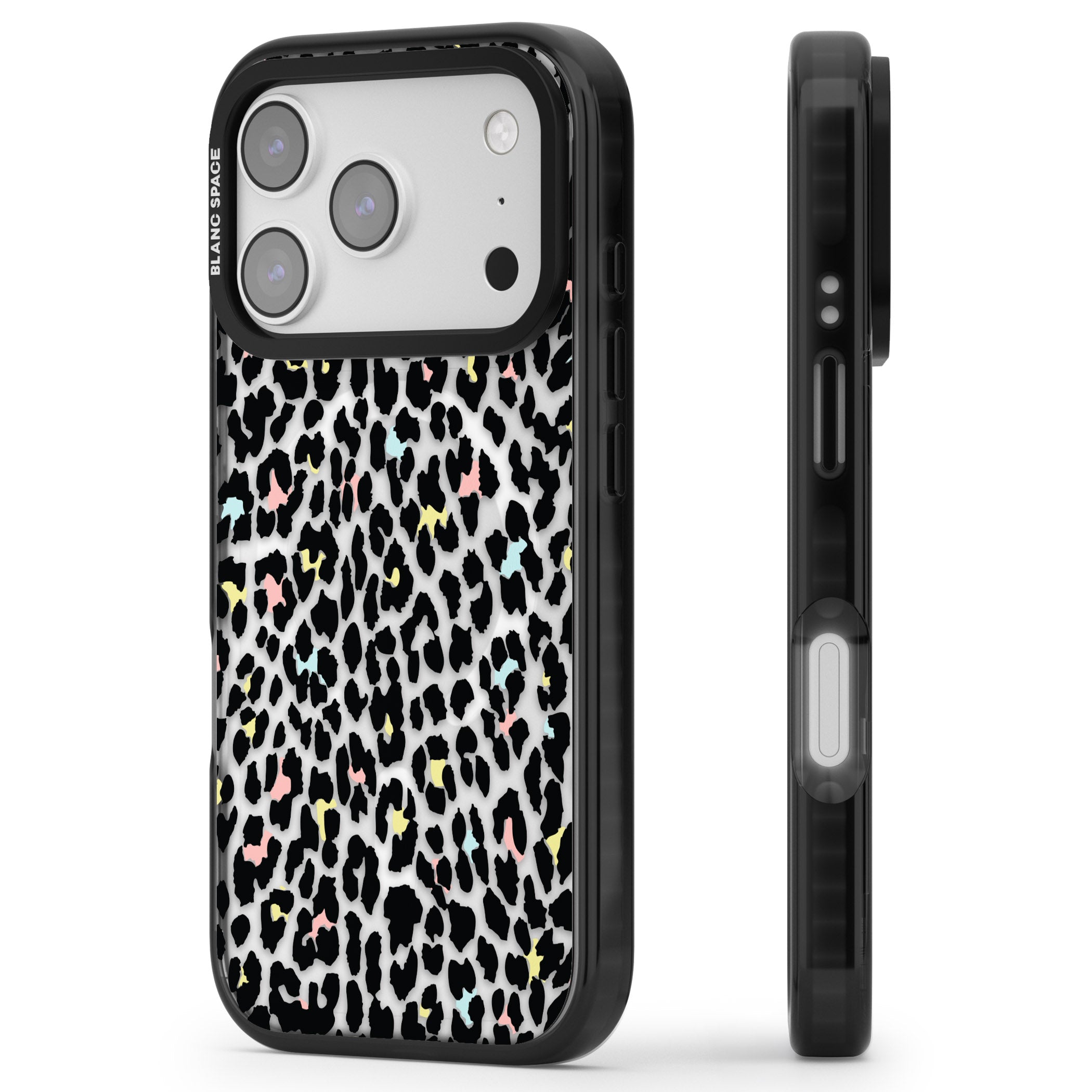Pastel Leopard Print iPhone 17 Pro Max Impact Pro Black Phone Case Side Profile