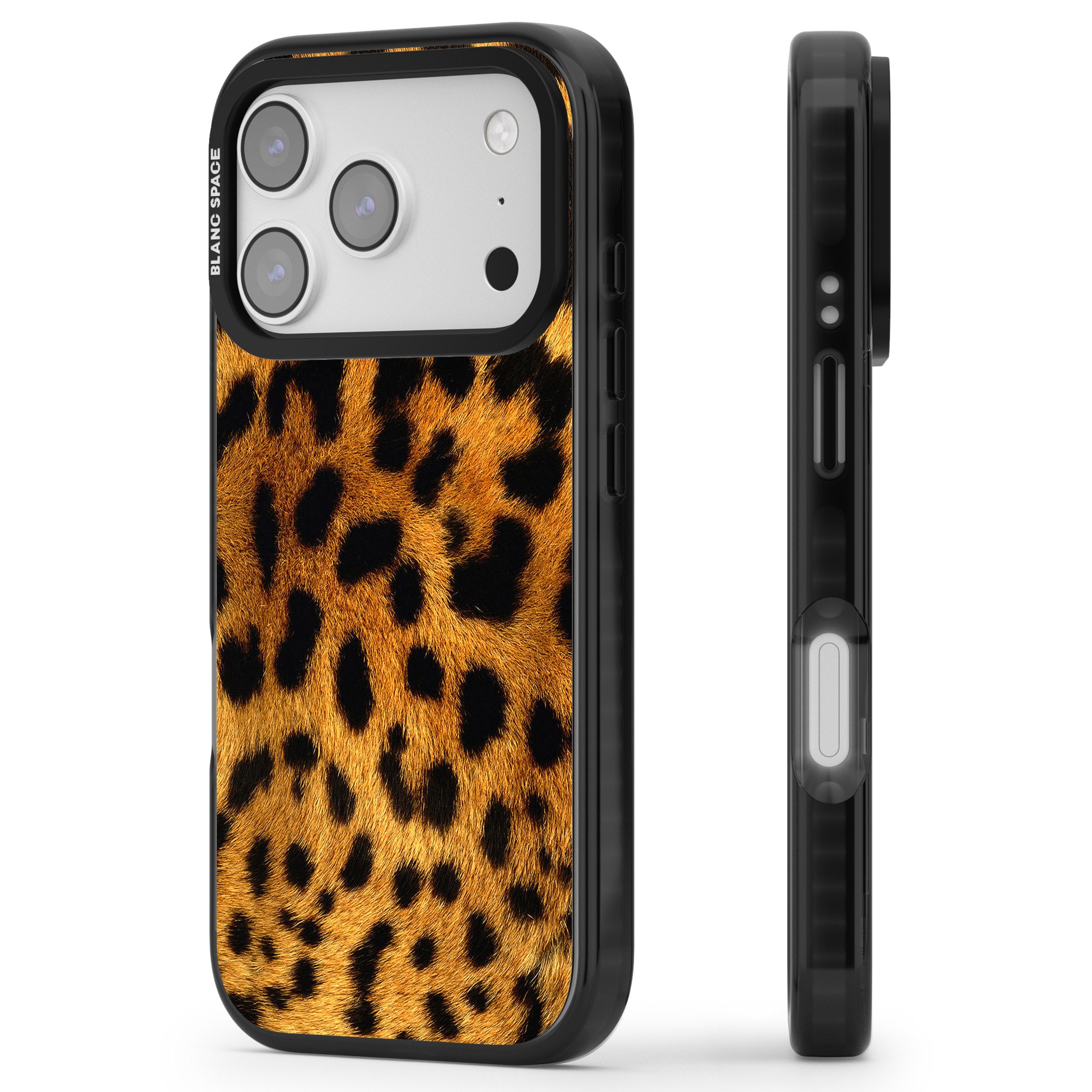 Leopard Print iPhone 17 Pro Max Impact Pro Black Phone Case Side Profile