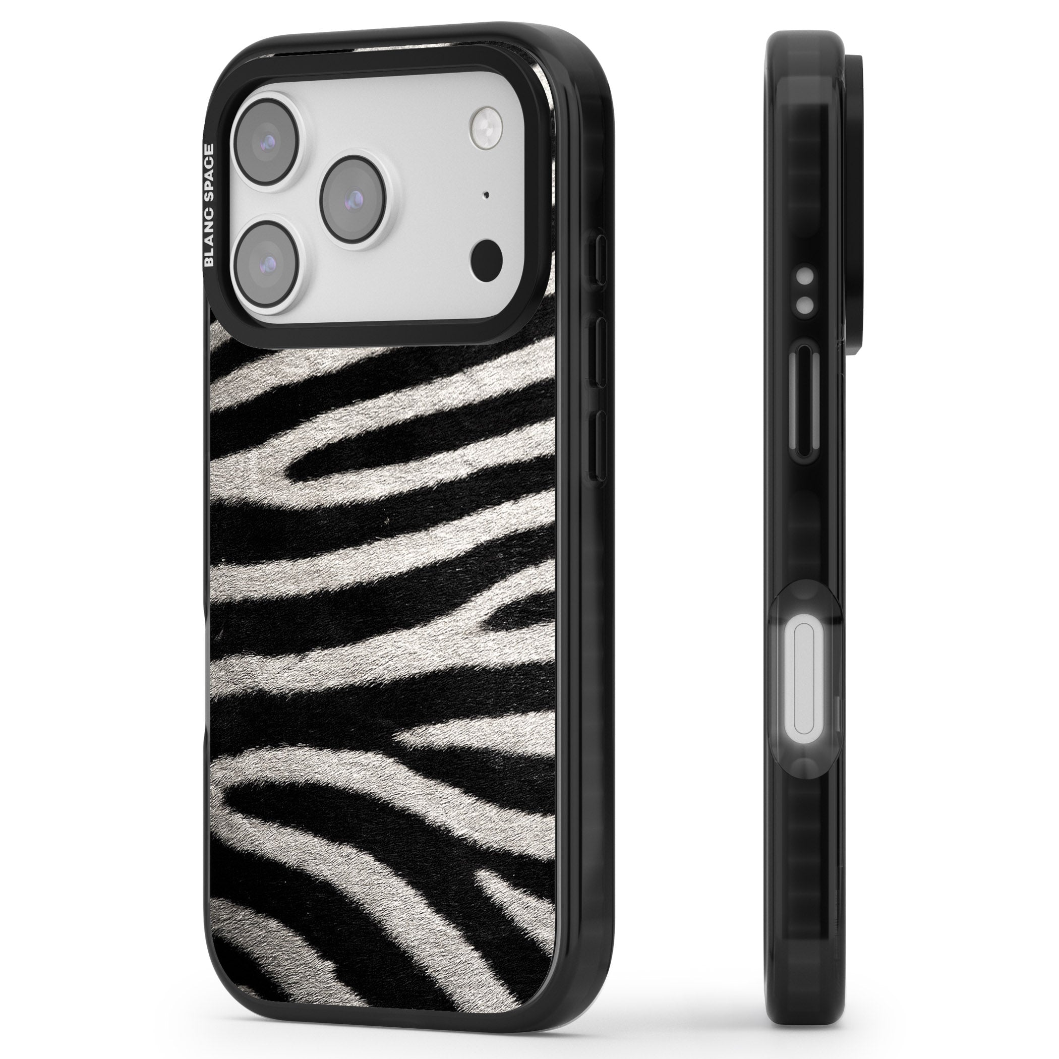 Zebra Print iPhone 17 Pro Max Impact Pro Black Phone Case Side Profile