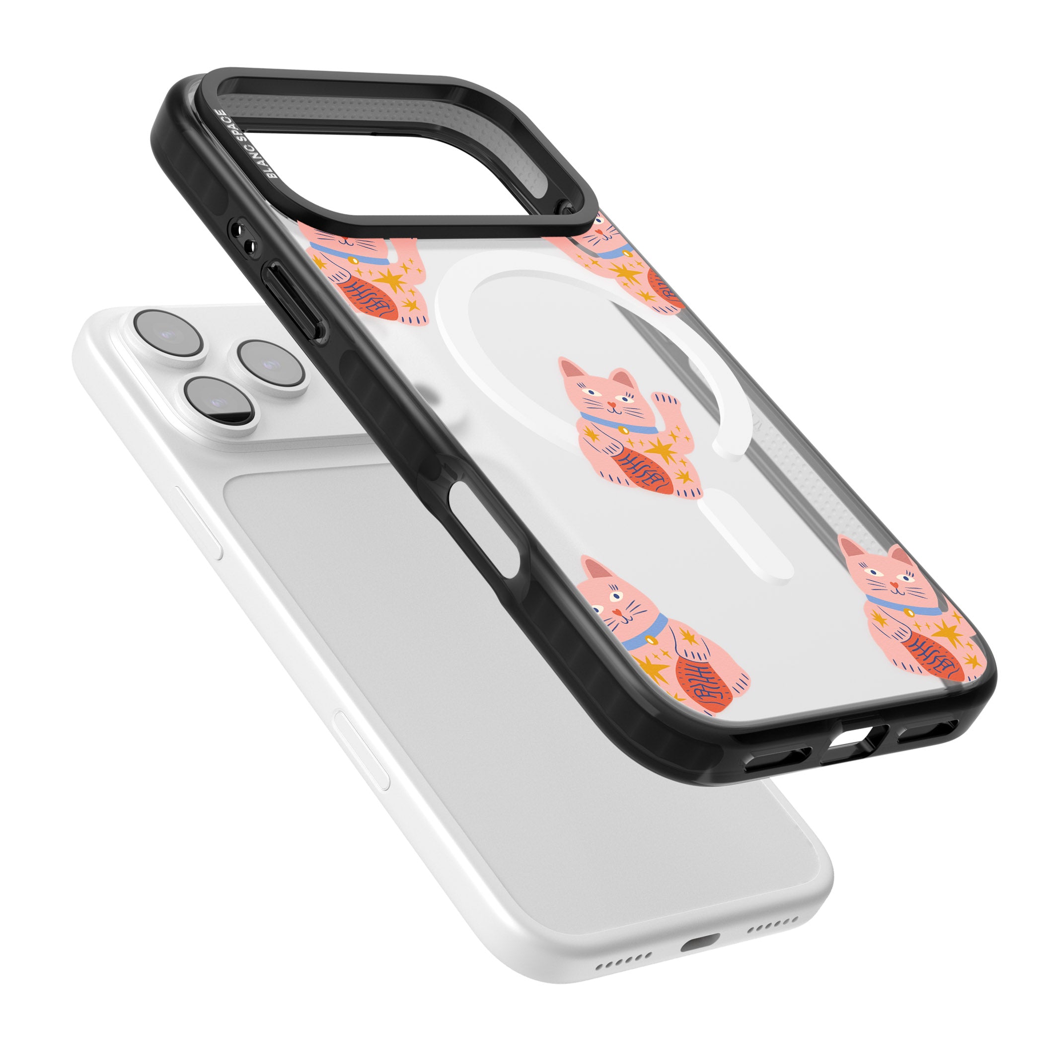 Waving Cat Pattern iPhone 17 Pro Max Impact Pro Black Phone Case Colours