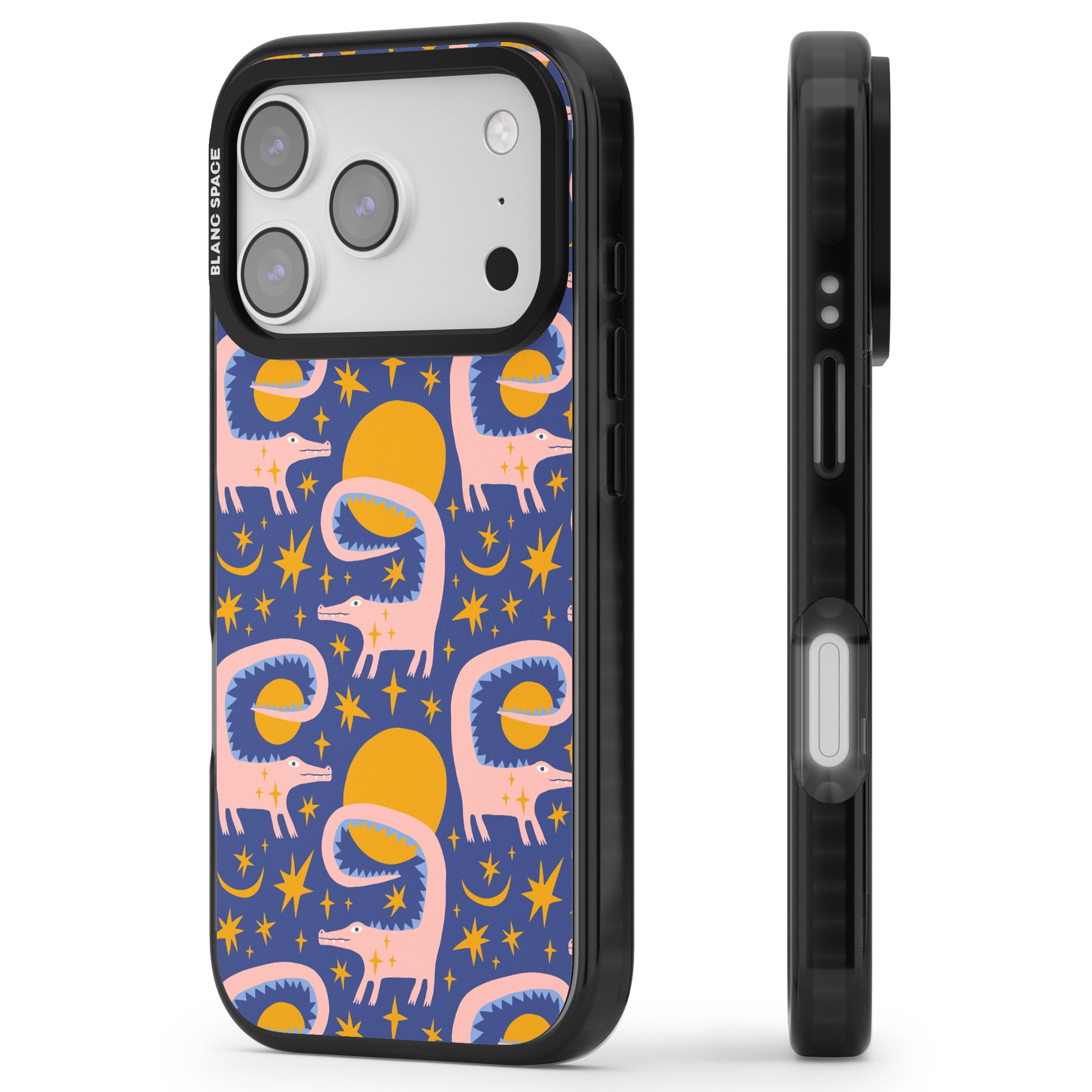Sun Croc Pattern iPhone 17 Pro Max Impact Pro Black Phone Case Side Profile
