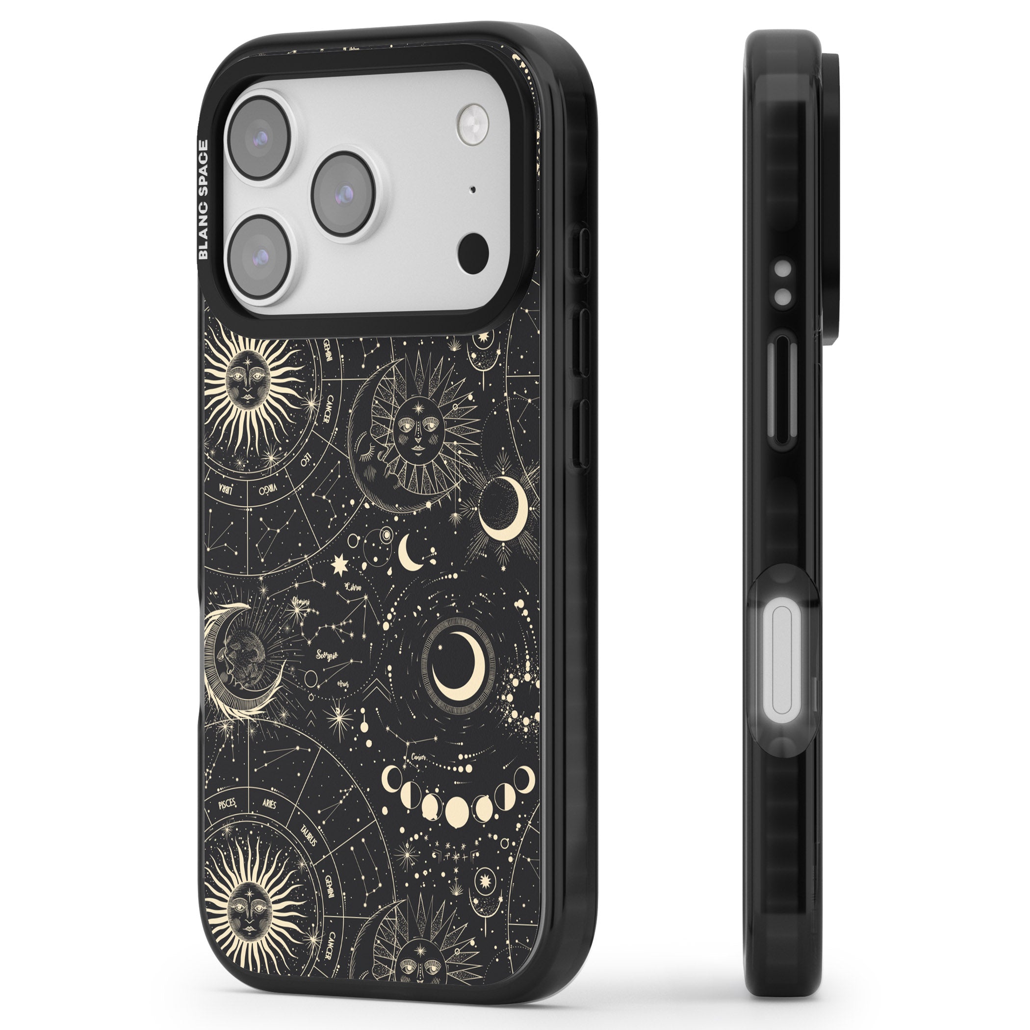 Celestial Suns, Moons & Zodiacs iPhone 17 Pro Max Impact Pro Black Phone Case Side Profile