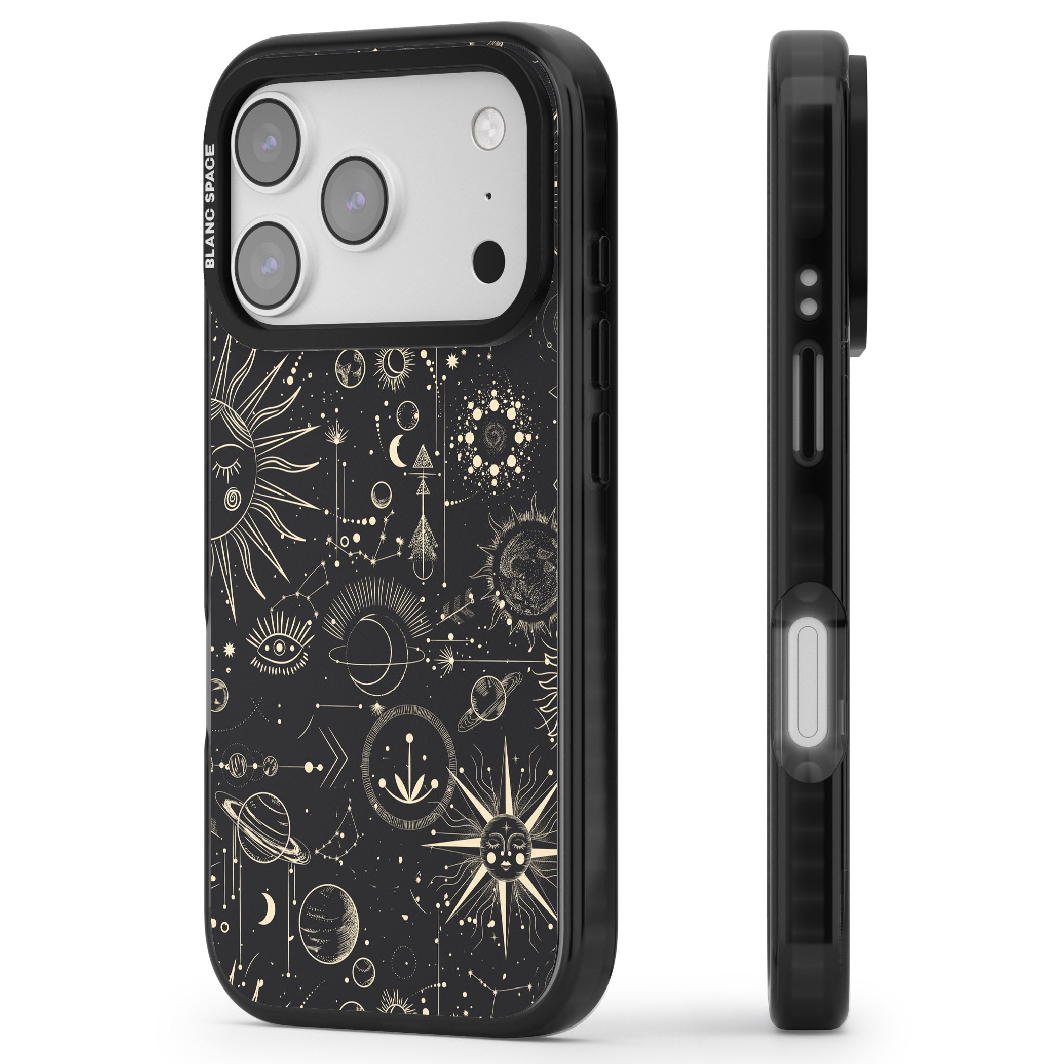 Cosmic Suns And Planets iPhone 17 Pro Max Impact Pro Black Phone Case Side Profile
