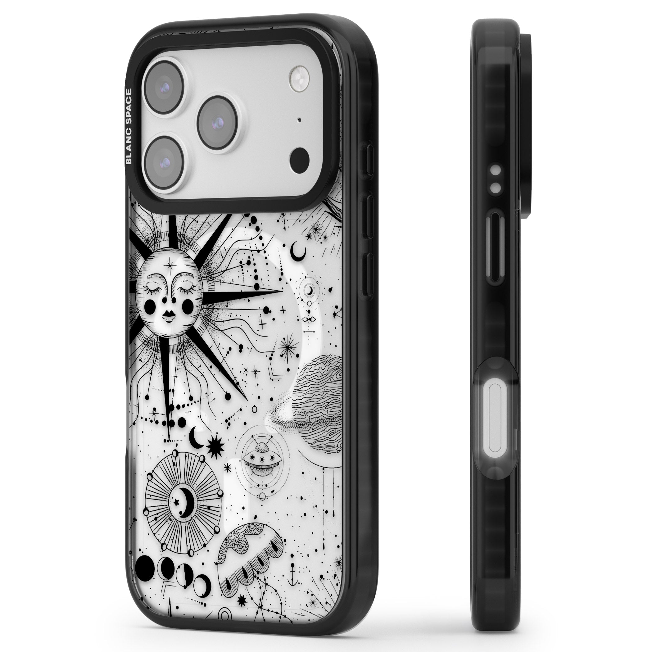 Cosmic Sun Zodiac iPhone 17 Pro Max Impact Pro Black Phone Case Side Profile