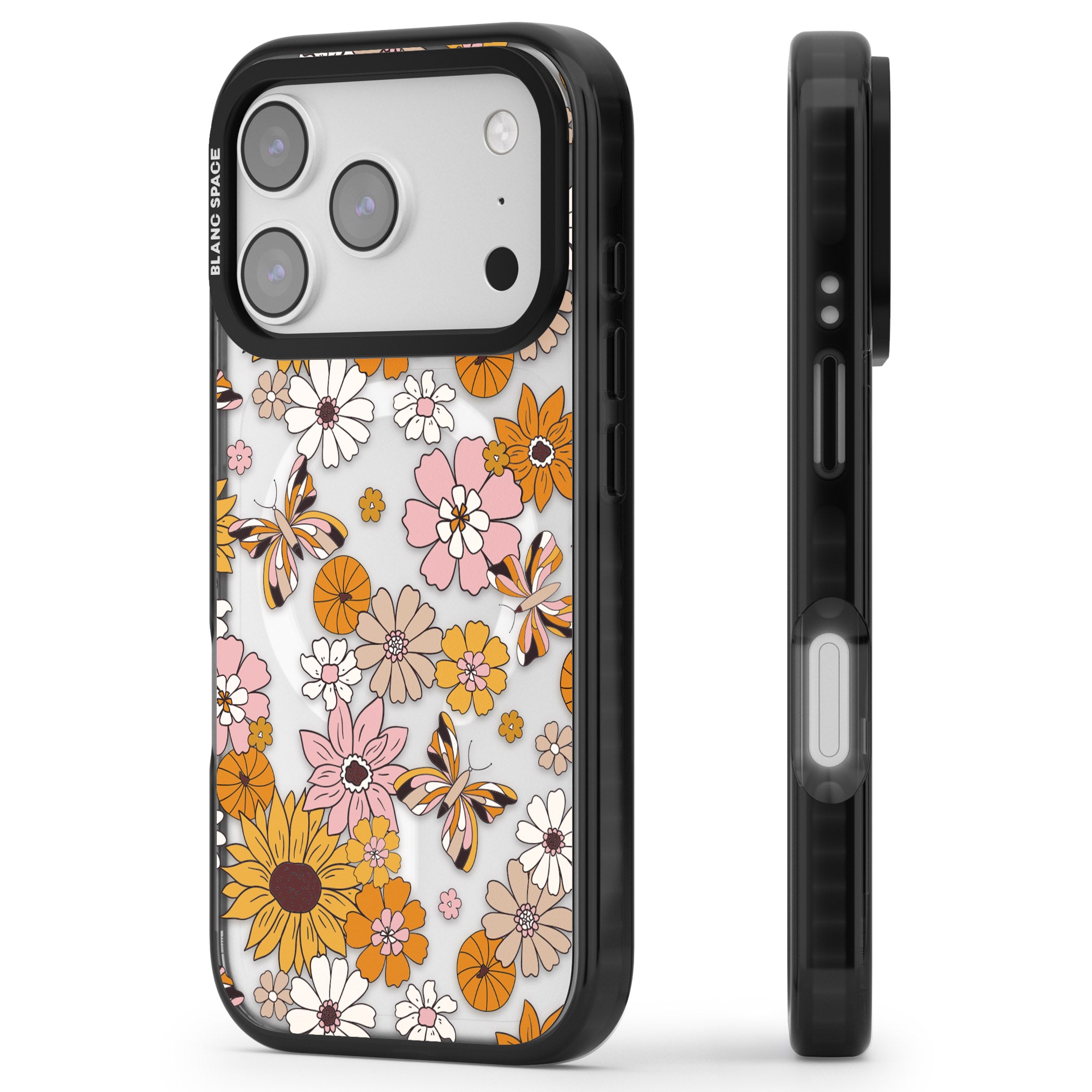 Butterfly Bloom Autumn Floral iPhone 17 Pro Max Impact Pro Black Phone Case Side Profile
