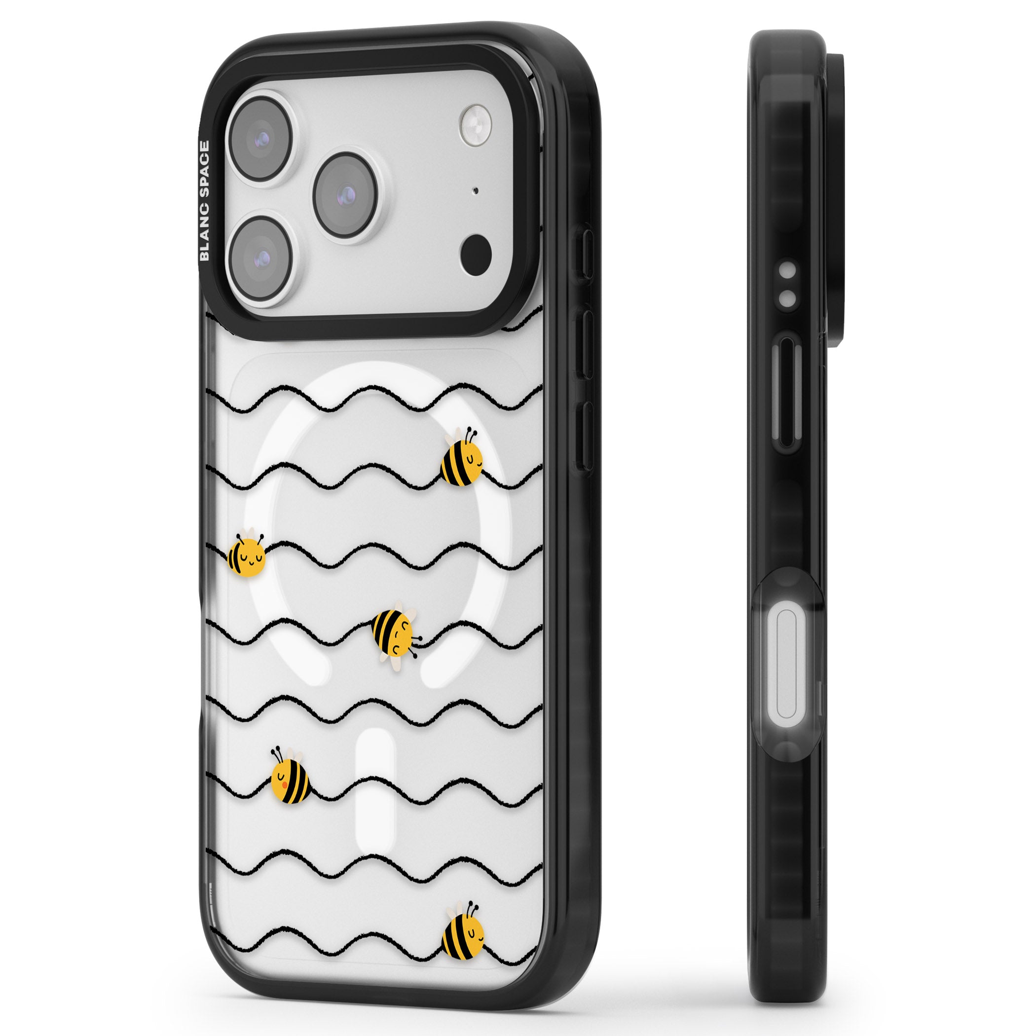 Bee Wave Pattern iPhone 17 Pro Max Impact Pro Black Phone Case Side Profile