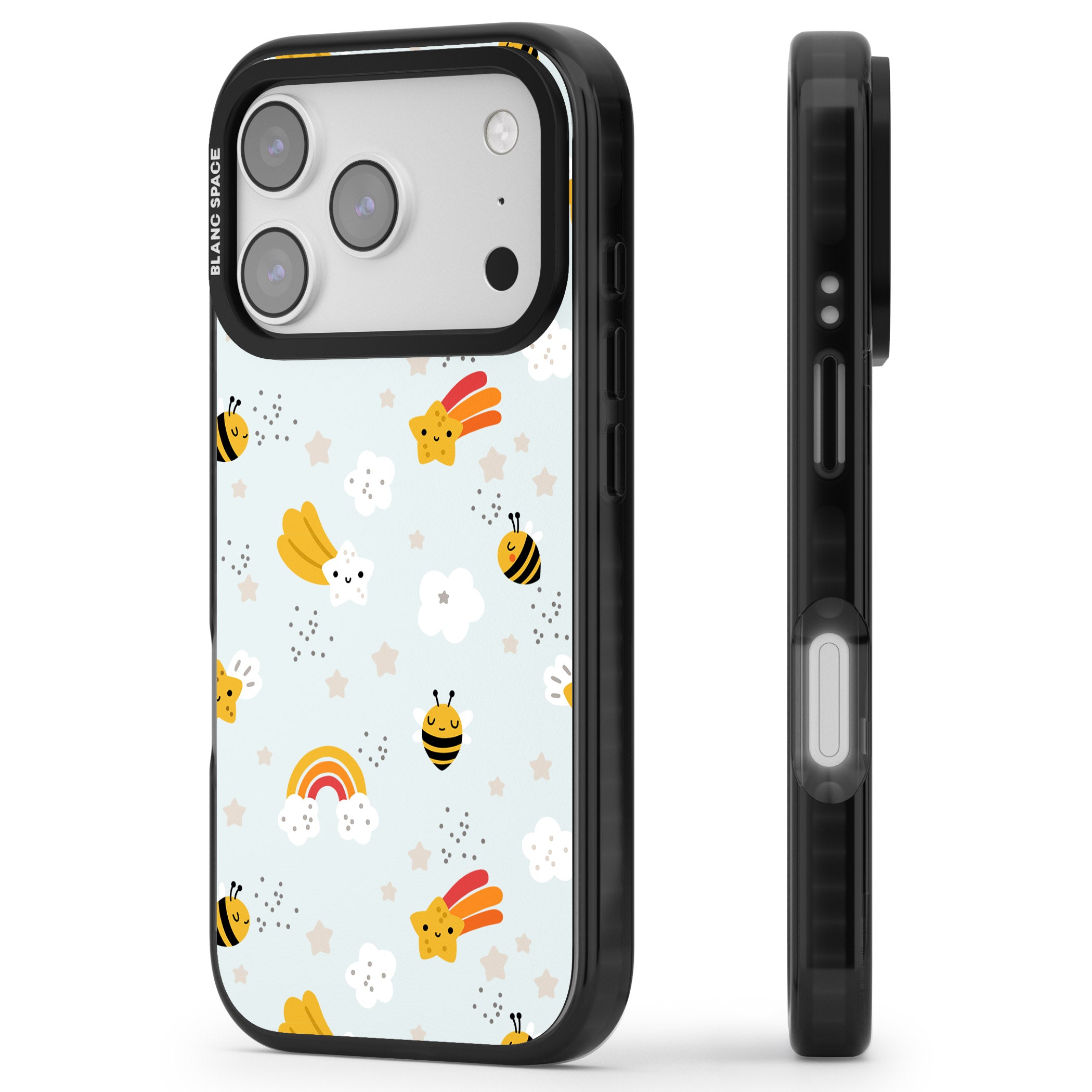 Sweet As Honey Patterns: Bees & Rainbows iPhone 17 Pro Max Impact Pro Black Phone Case Side Profile