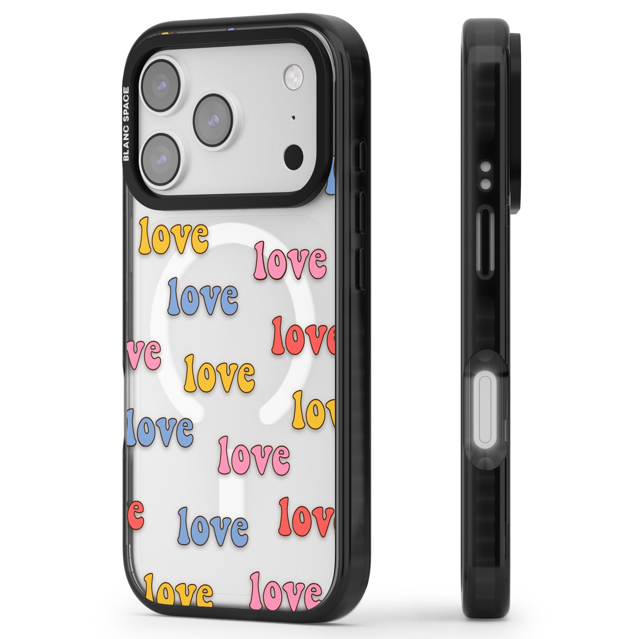 Love Pattern iPhone 17 Pro Impact Pro Black Phone Case Side Profile