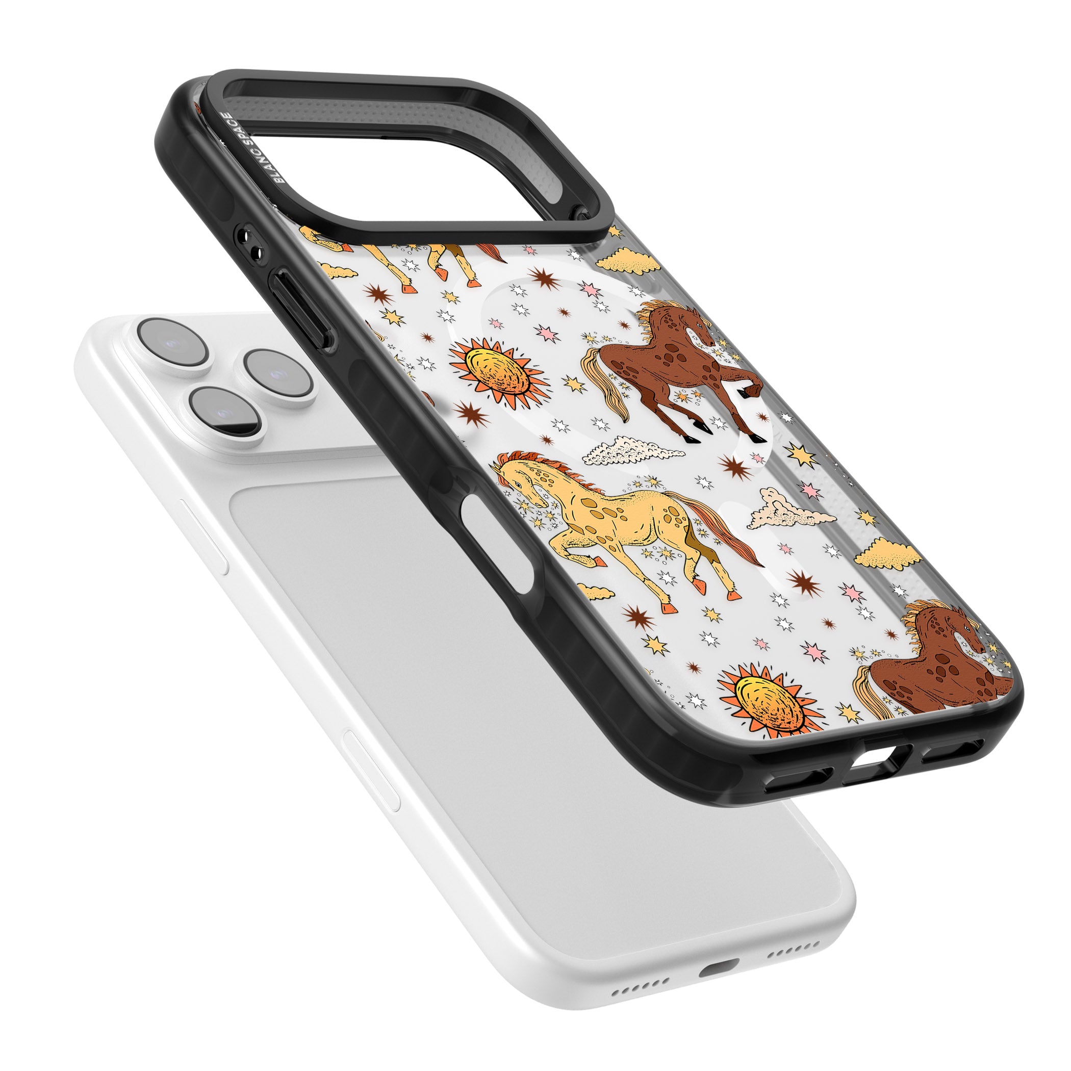 Boho Celestial Wild Horses iPhone 17 Pro Max Impact Pro Black Phone Case Colours