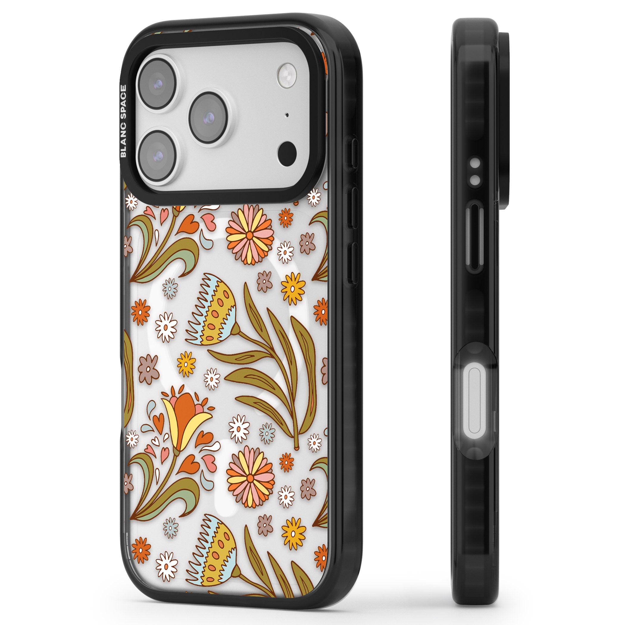 Boho Celestial Wildflower iPhone 17 Pro Max Impact Pro Black Phone Case Side Profile