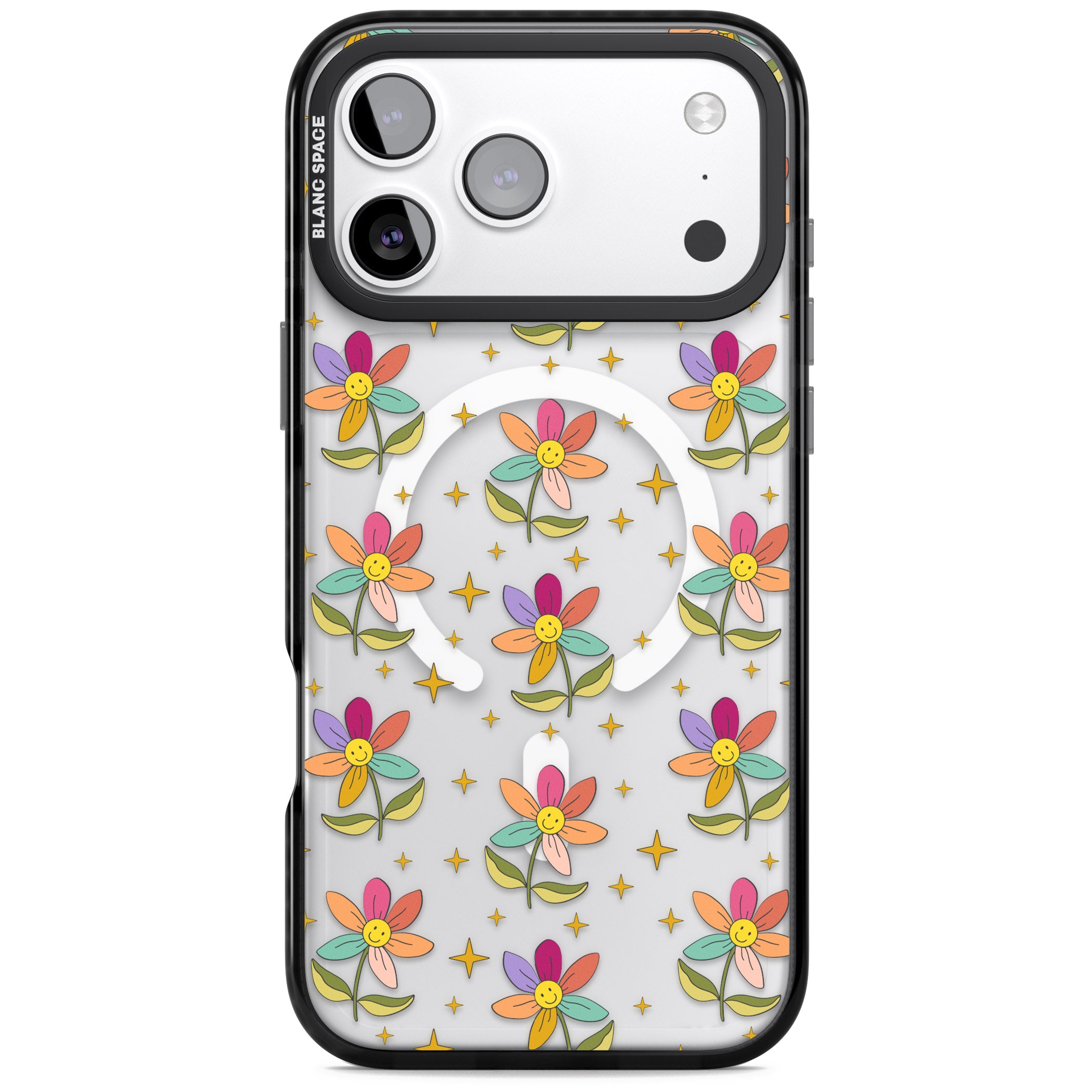 Boho Celestial Happy Flower iPhone 17 Pro Max Impact Pro Black Phone Case