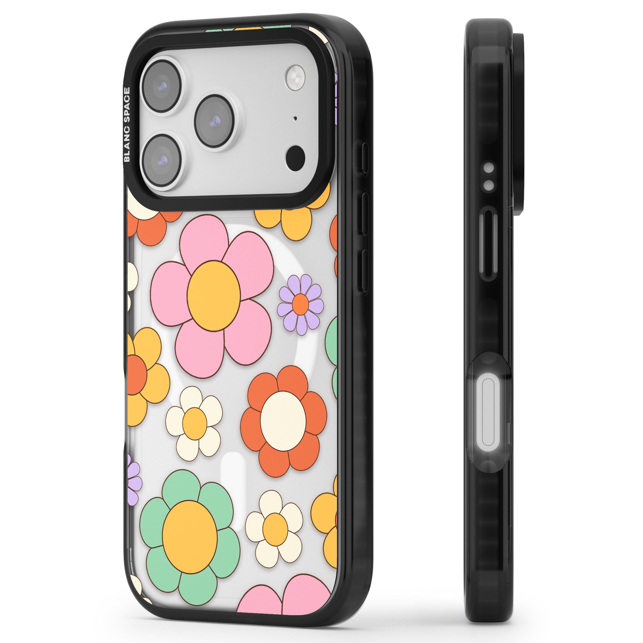 Groovy Blossoms iPhone 17 Pro Max Impact Pro Black Phone Case Side Profile