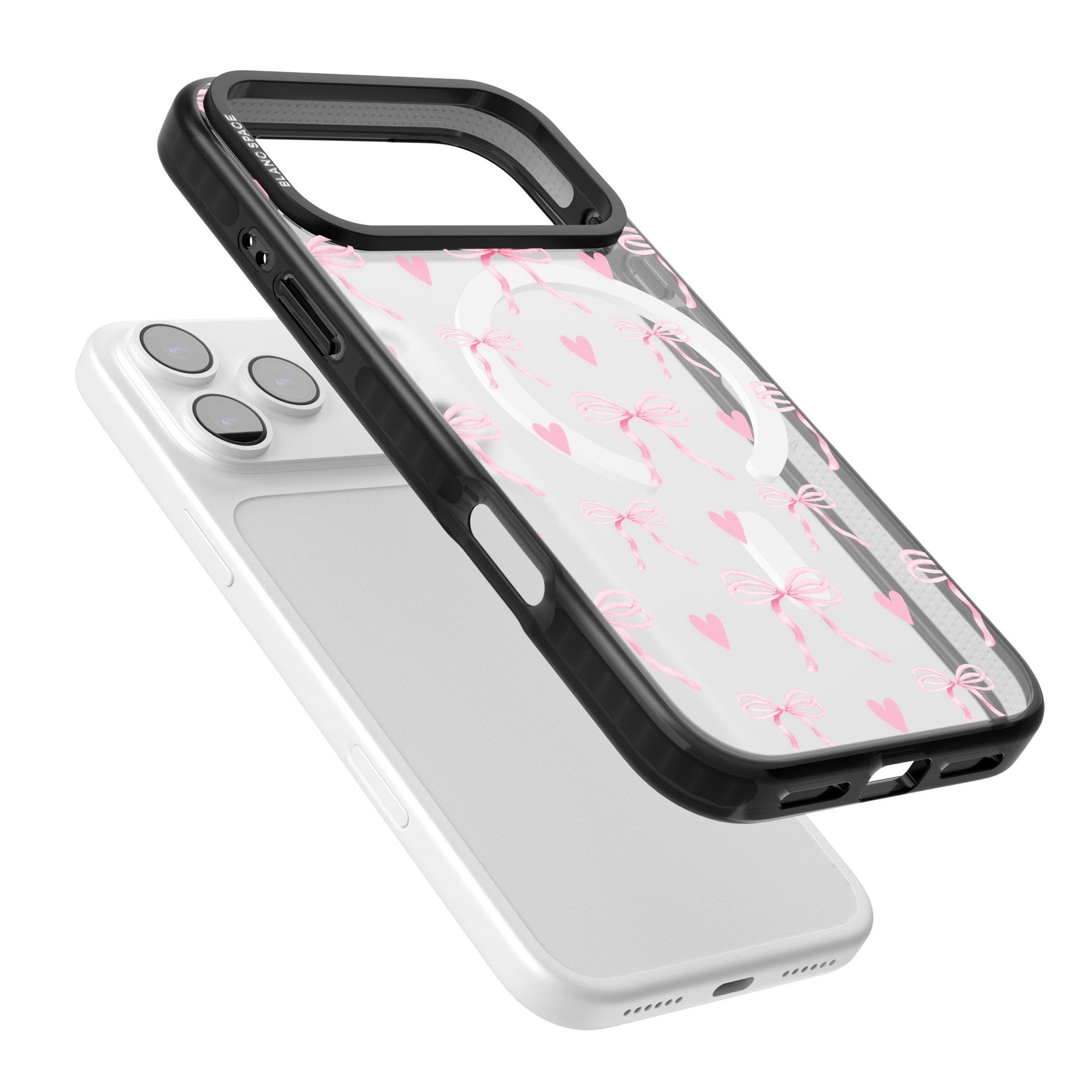 Pink Bows & Hearts iPhone 17 Pro Max Impact Pro Black Phone Case Colours