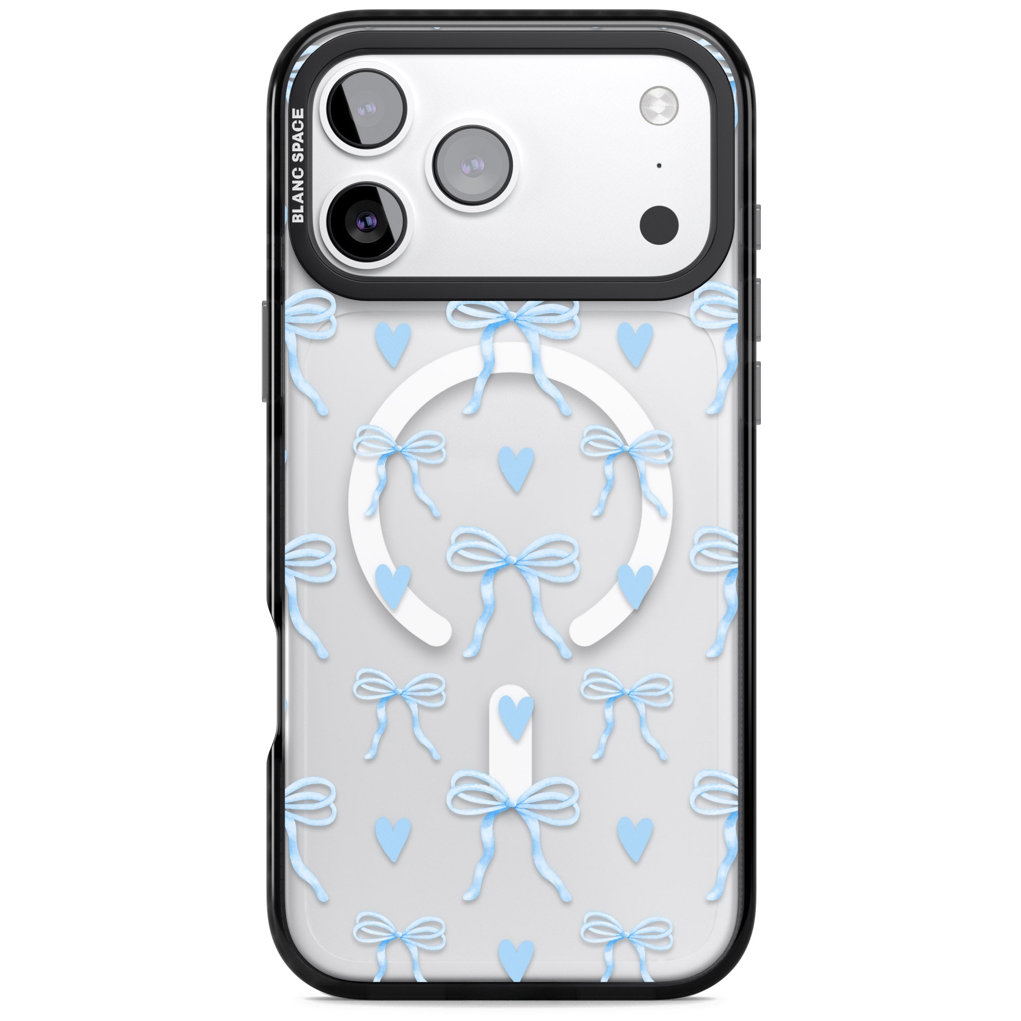 Blue Bows & Hearts iPhone 17 Pro Max Impact Pro Black Phone Case