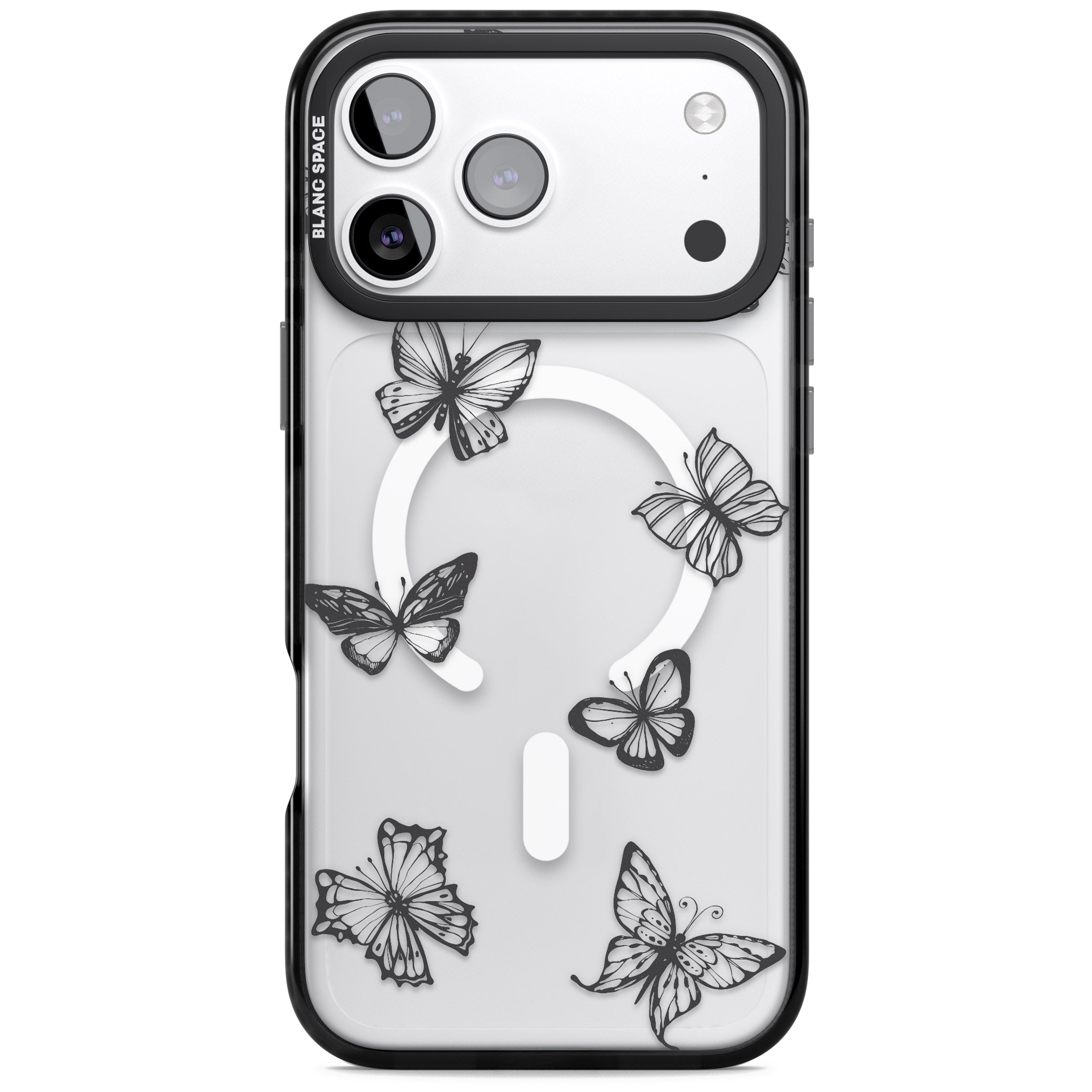 Grey Butterfly Line Pattern iPhone 17 Pro Max Impact Pro Black Phone Case