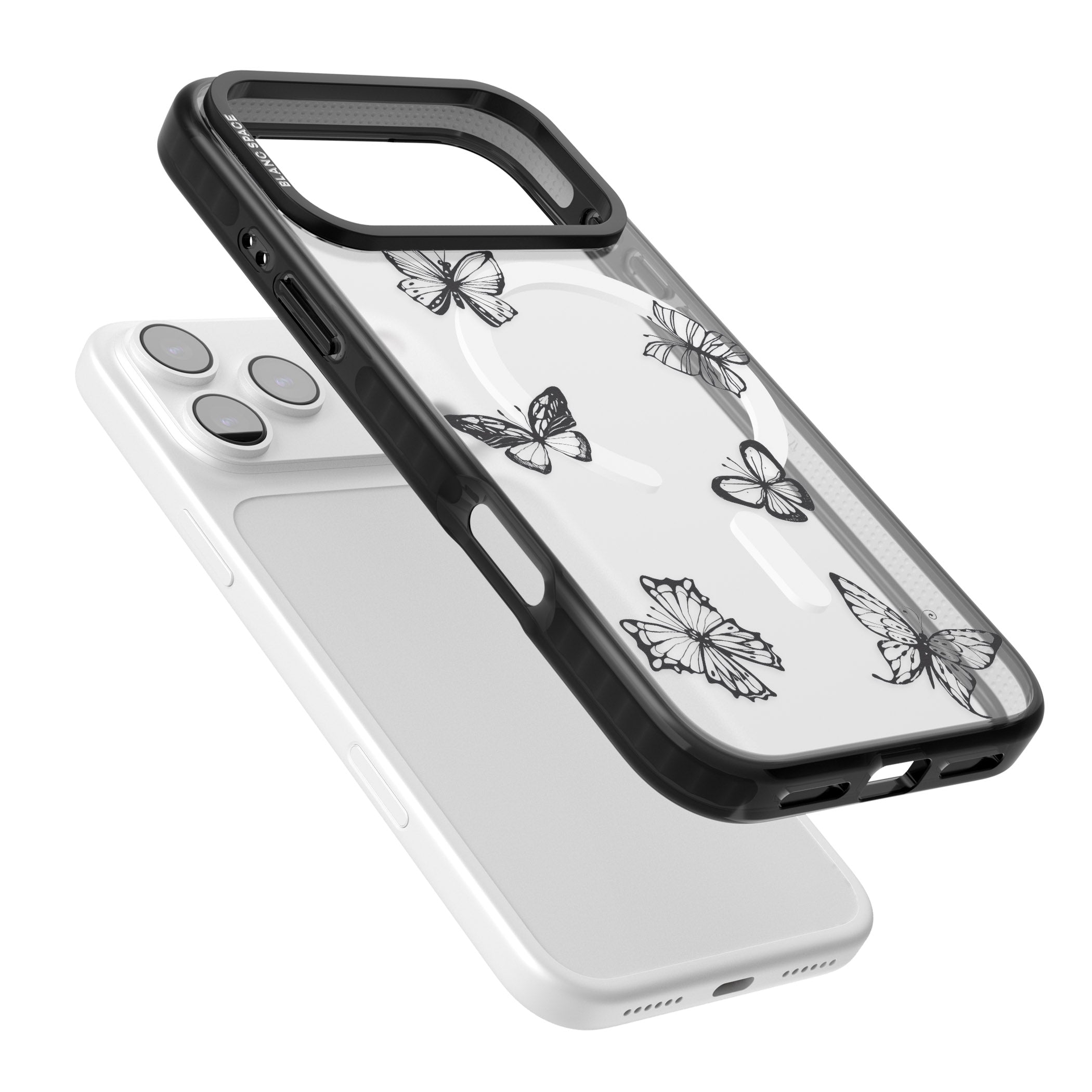 Grey Butterfly Line Pattern iPhone 17 Pro Max Impact Pro Black Phone Case Colours
