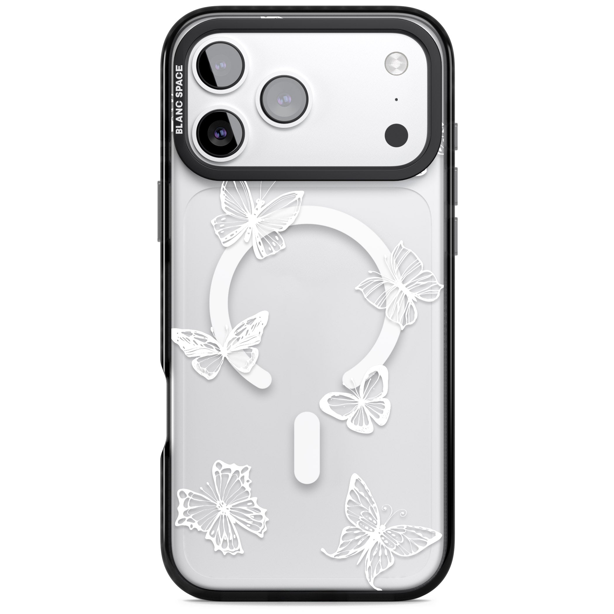 White Butterfly Line Pattern iPhone 17 Pro Max Impact Pro Black Phone Case