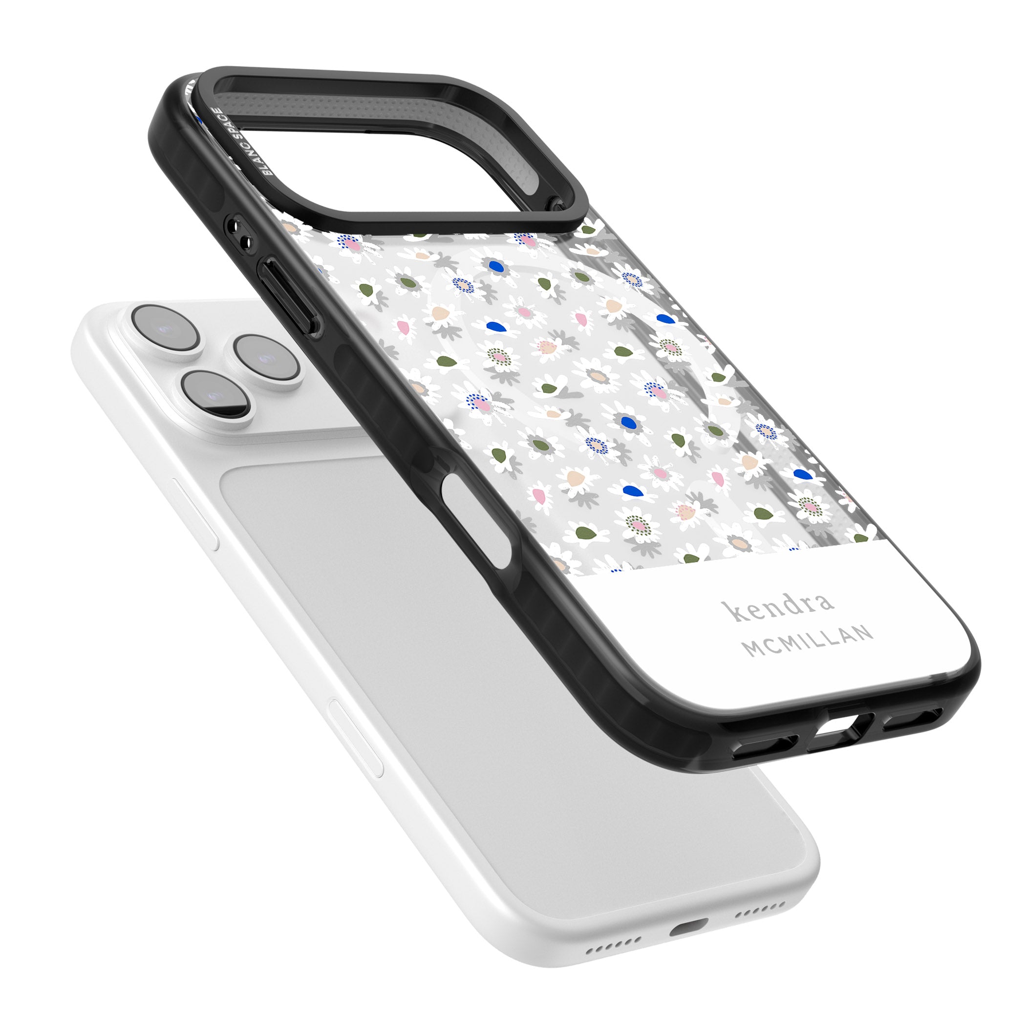 Personalised Grey & White Daisies iPhone 17 Pro Max Impact Pro Black Phone Case Colours