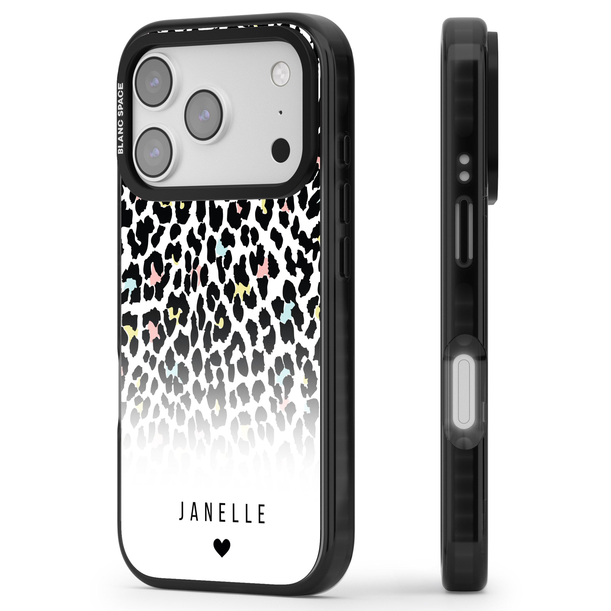 Personalised Pastel Leopard iPhone 17 Pro Max Impact Pro Black Phone Case Side Profile