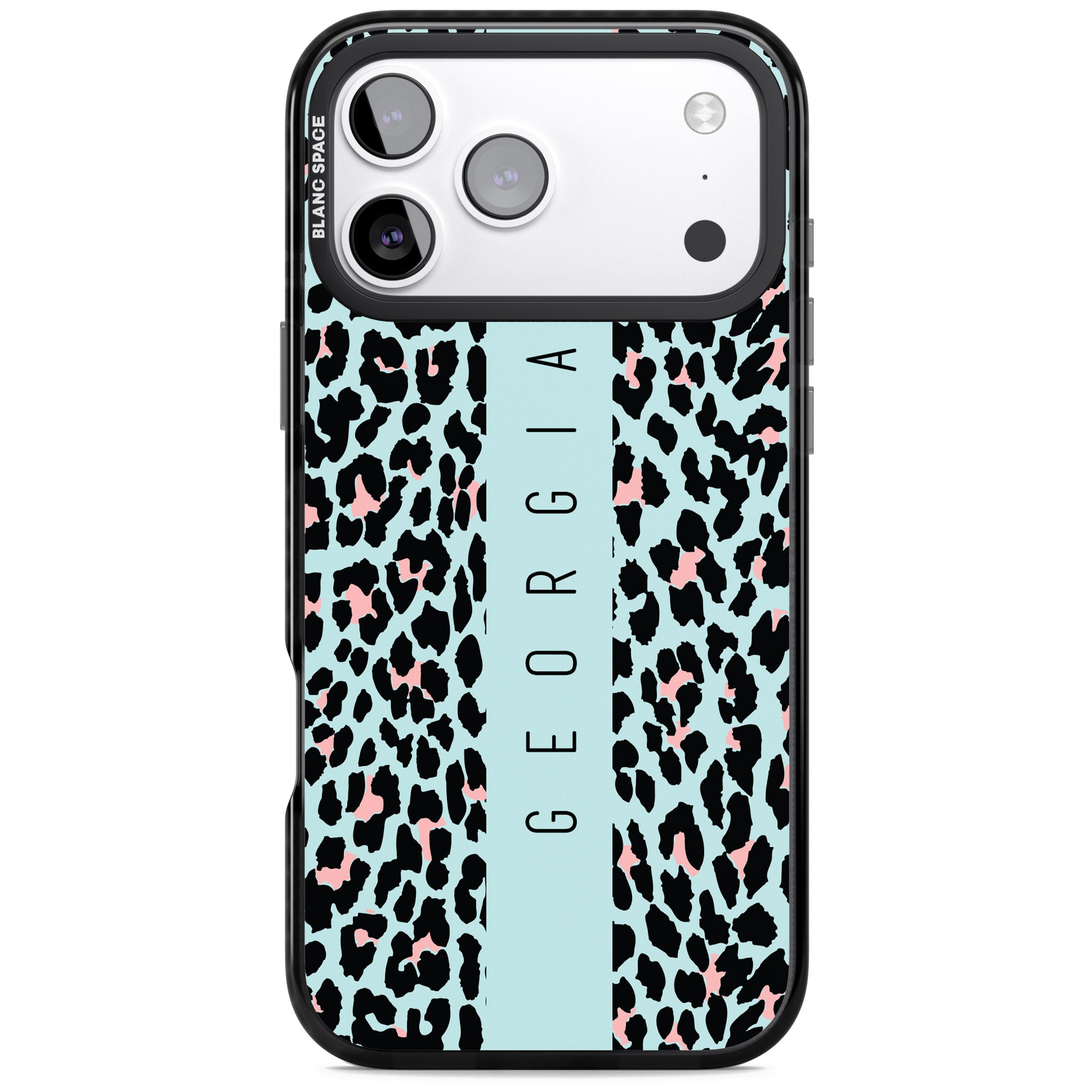 Personalised Blue Leopard iPhone 17 Pro Max Impact Pro Black Phone Case