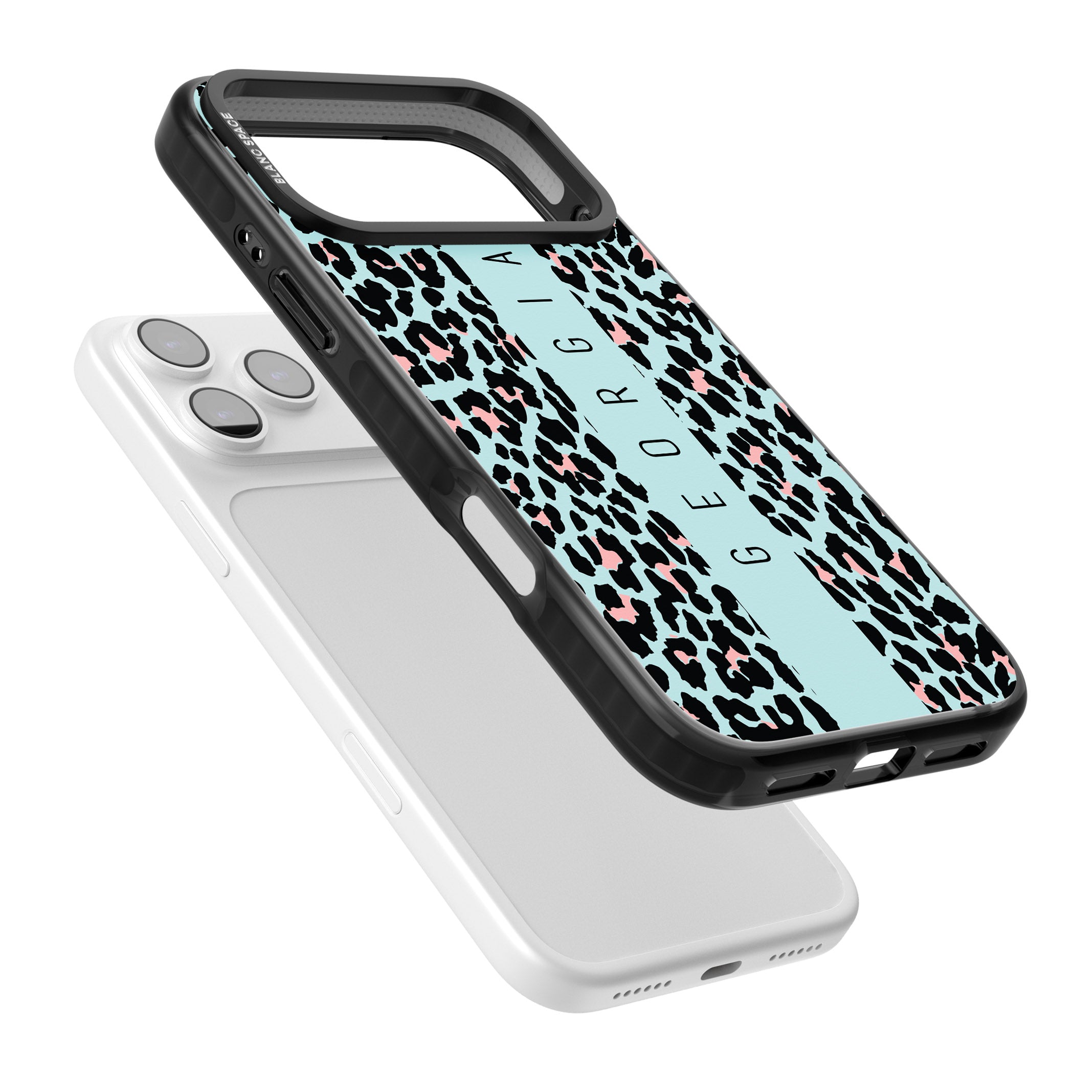 Personalised Blue Leopard iPhone 17 Pro Max Impact Pro Black Phone Case Colours