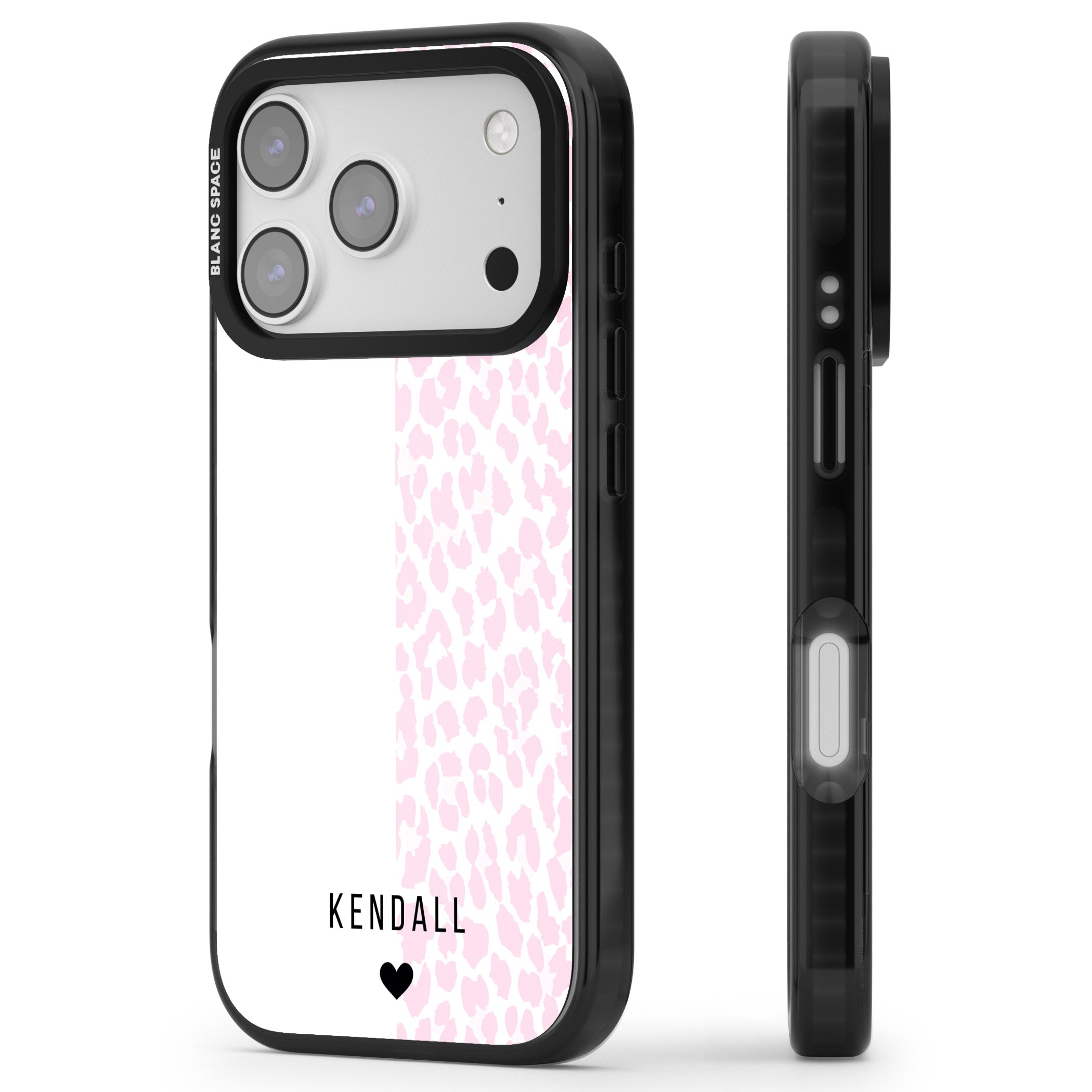 Personalised Pink Leopard iPhone 17 Pro Max Impact Pro Black Phone Case Side Profile