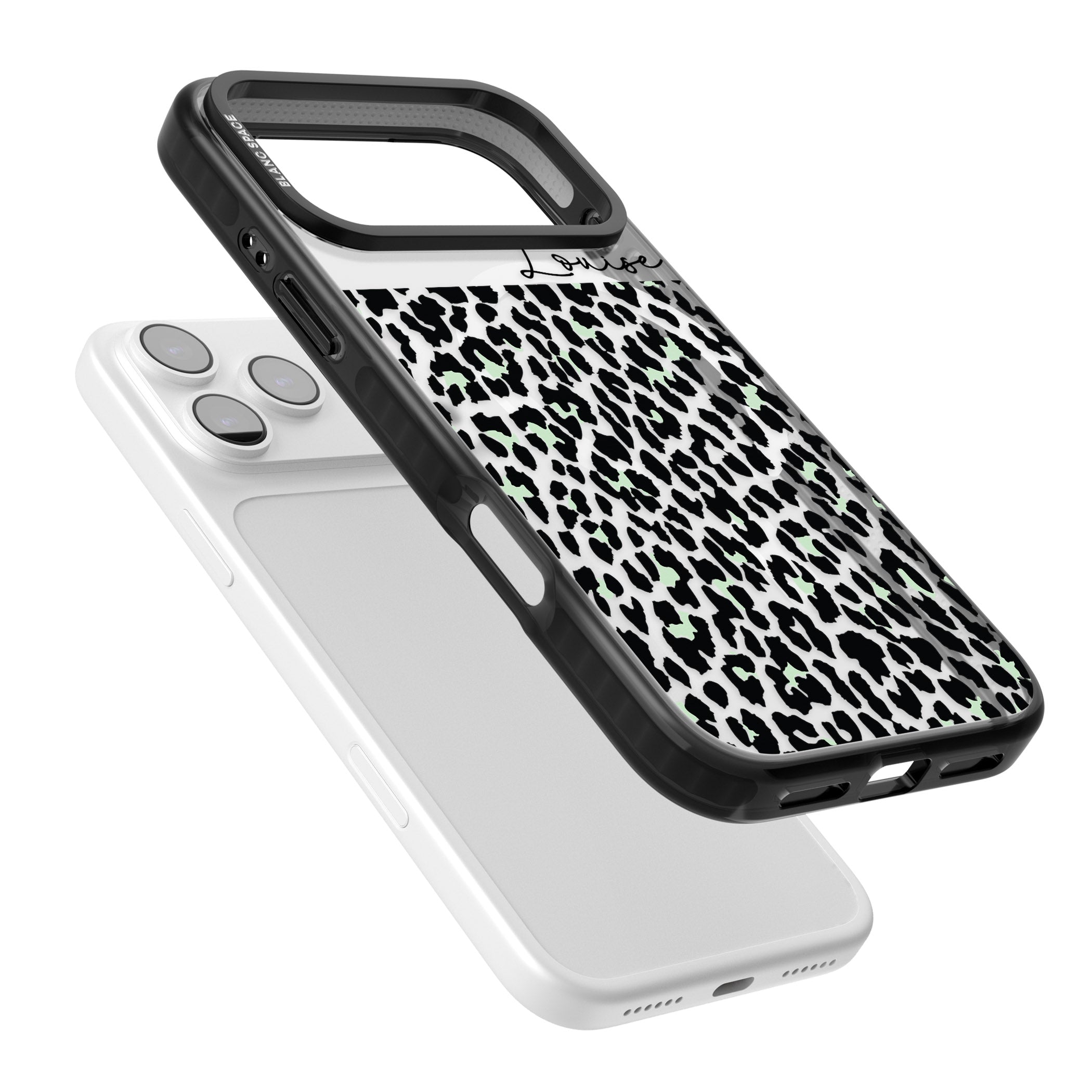 Personalised Seafoam Leopard iPhone 17 Pro Max Impact Pro Black Phone Case Colours