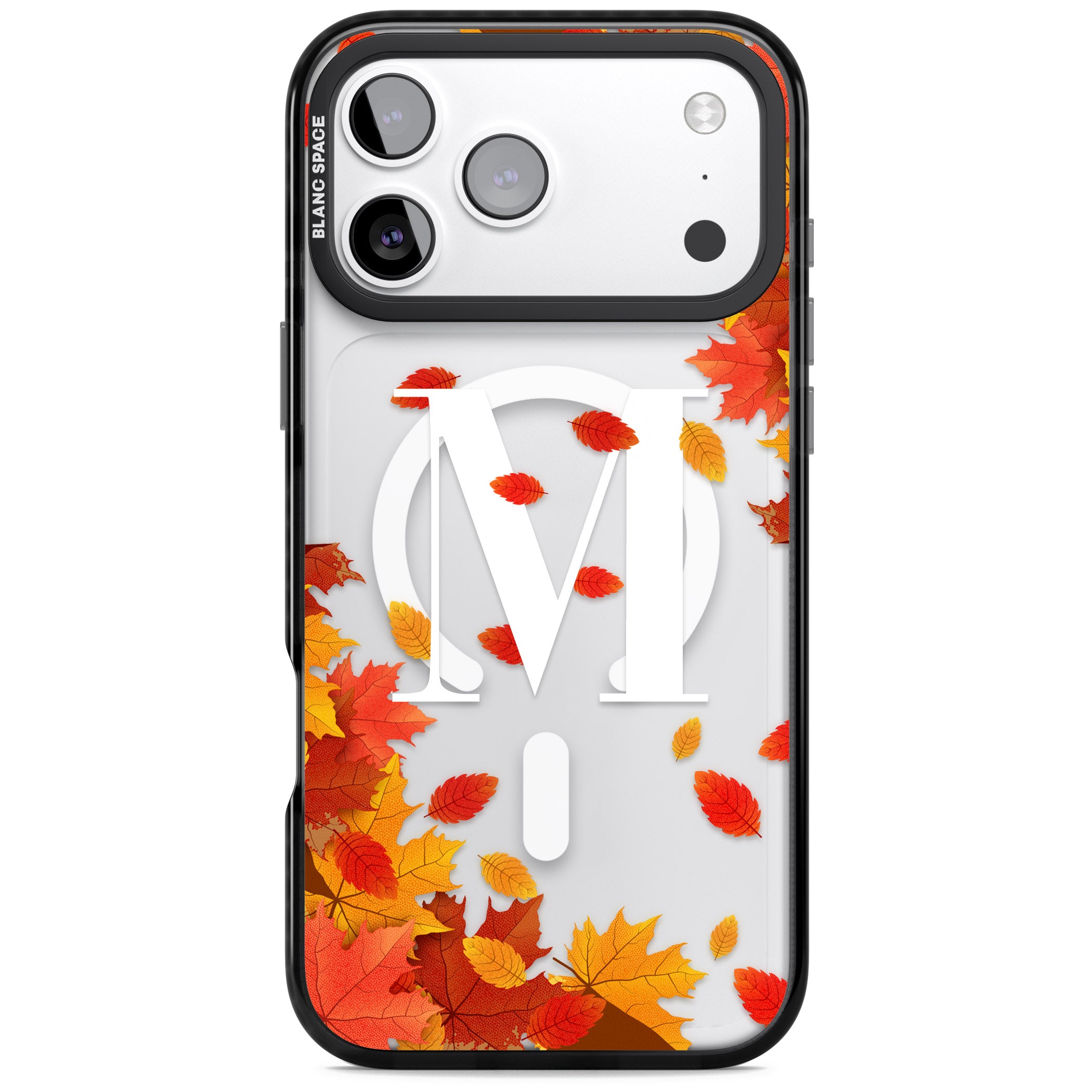 Personalised Autumn Leaves Monogram iPhone 17 Pro Max Impact Pro Black Phone Case