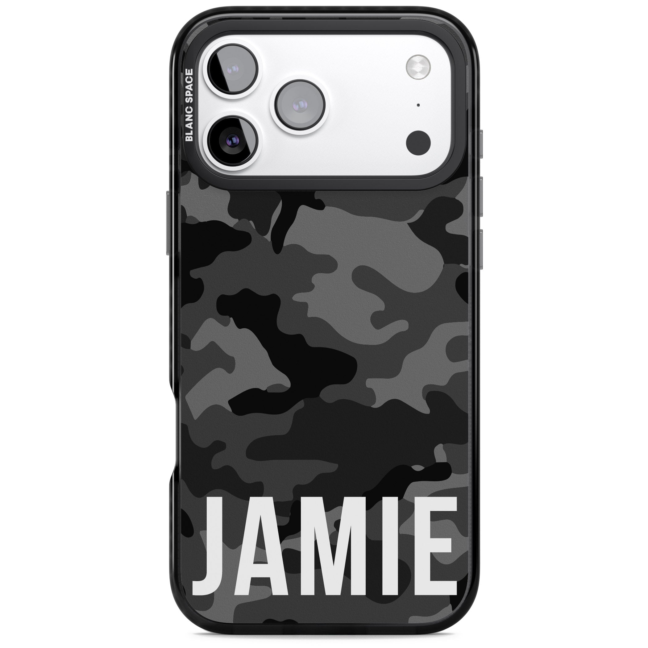 Personalised Black Camo Name Horizontal iPhone 17 Pro Max Impact Pro Black Phone Case