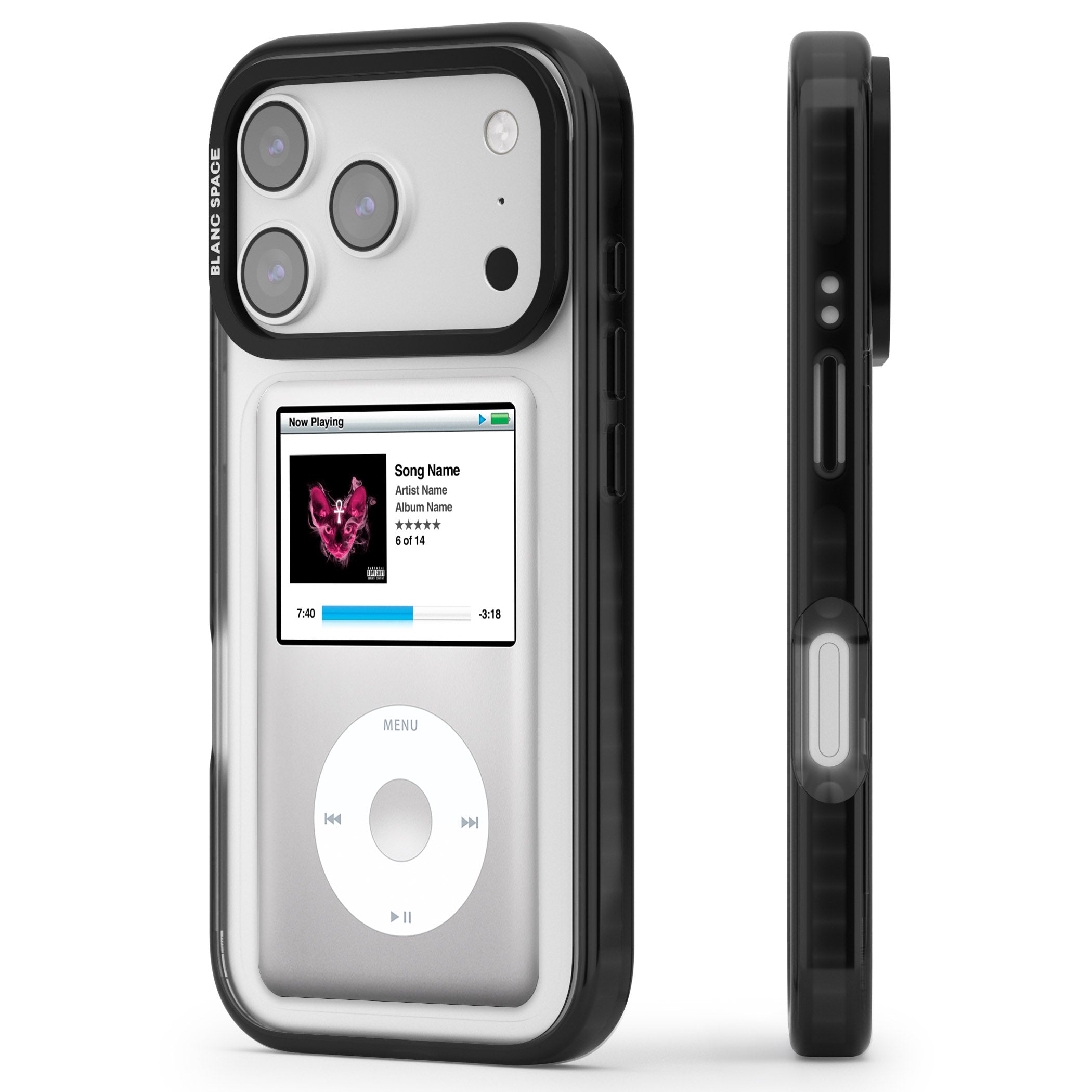 Personalised Classic Ipod iPhone 17 Pro Max Impact Pro Black Phone Case Side Profile